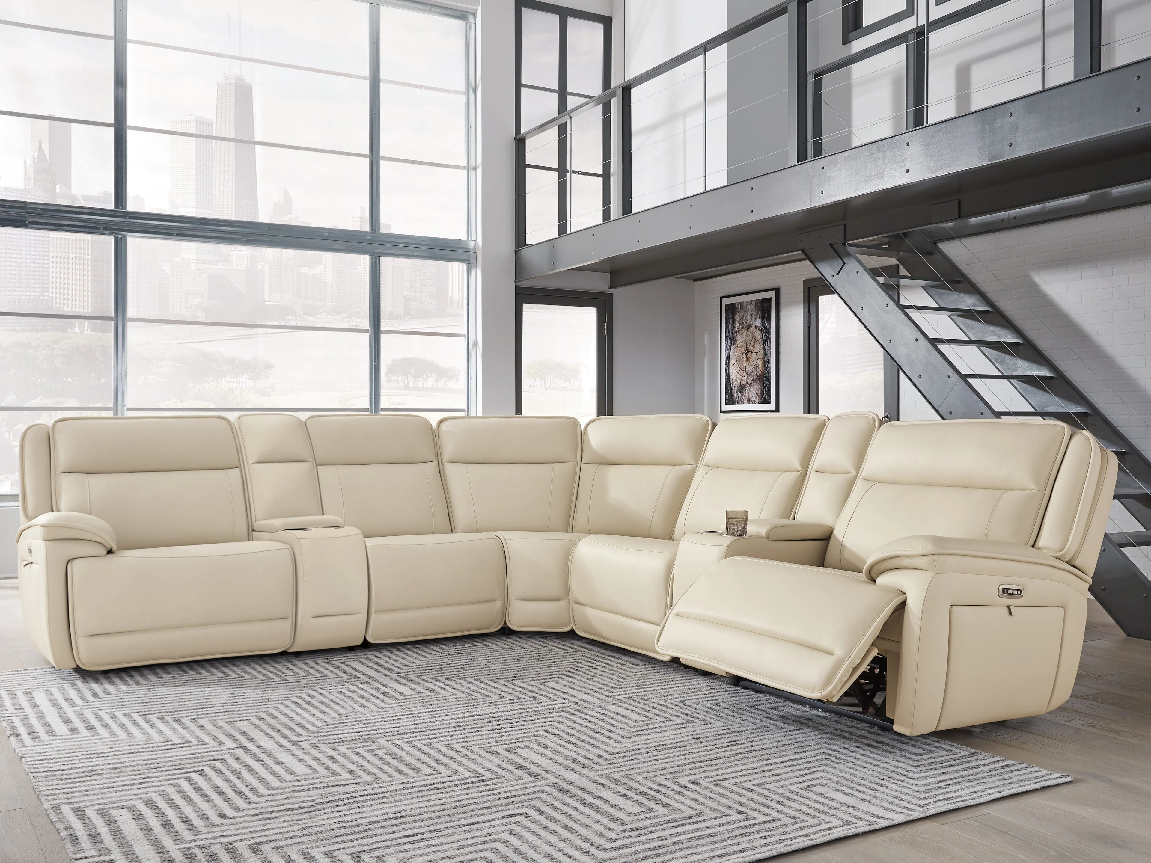 Double Deal Almond 7-Piece Power Reclining Sectional with Consoles