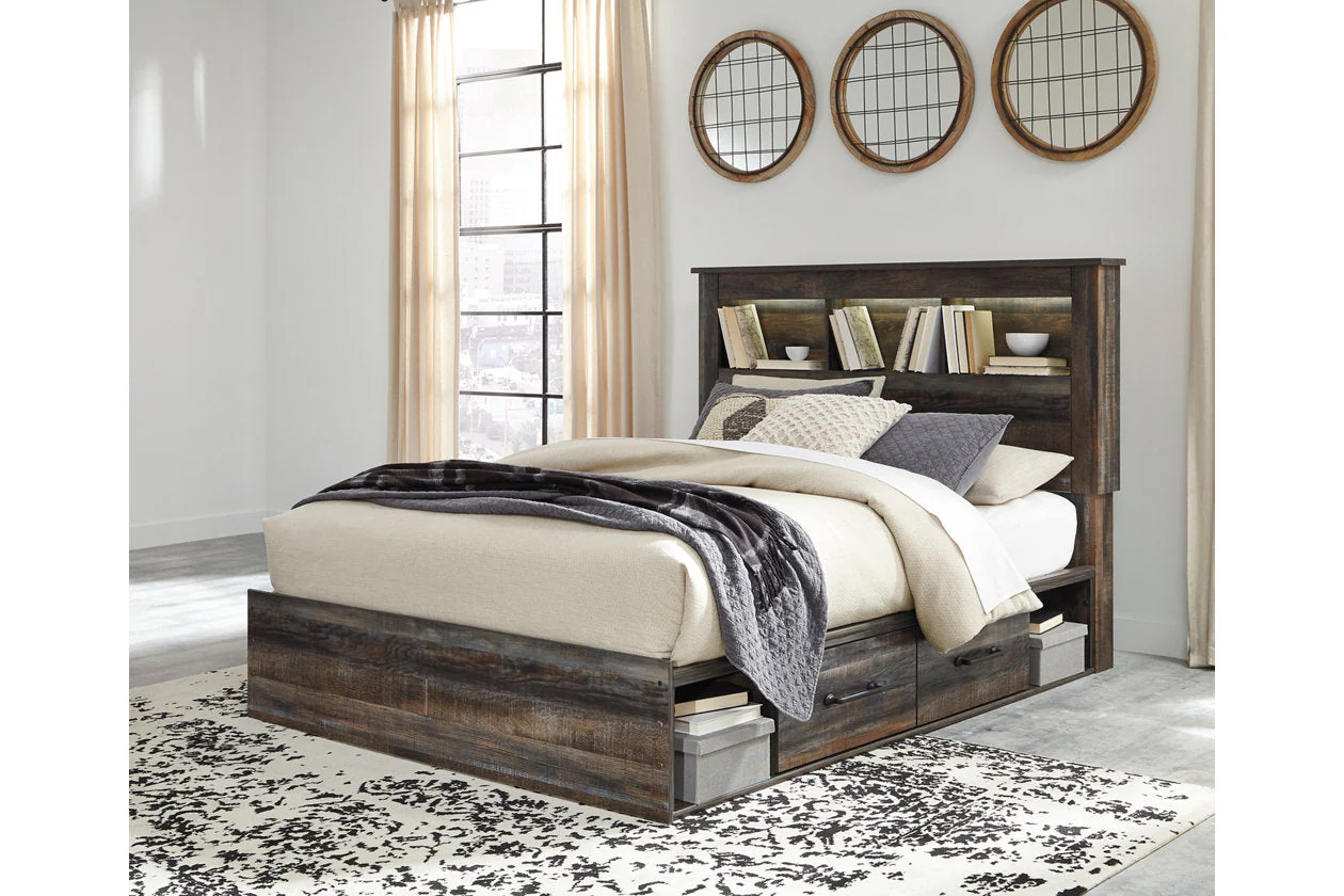 Drystan Multi Queen LED Bookcase Storage Platform Bed with 4 Drawers - Image 3