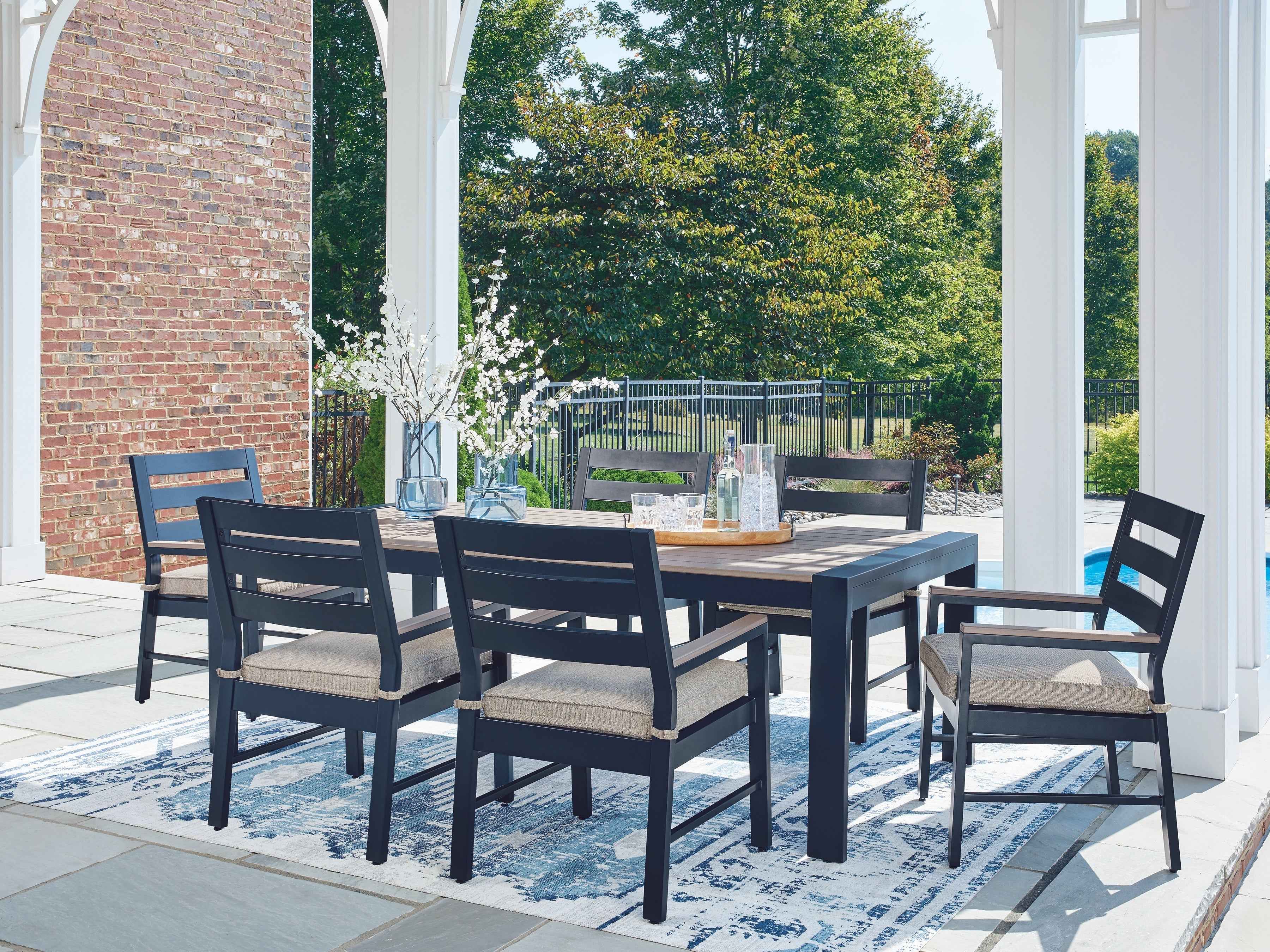 East Beach Navy Blue/Driftwood Outdoor Dining Table and 6 Chairs - Image 2