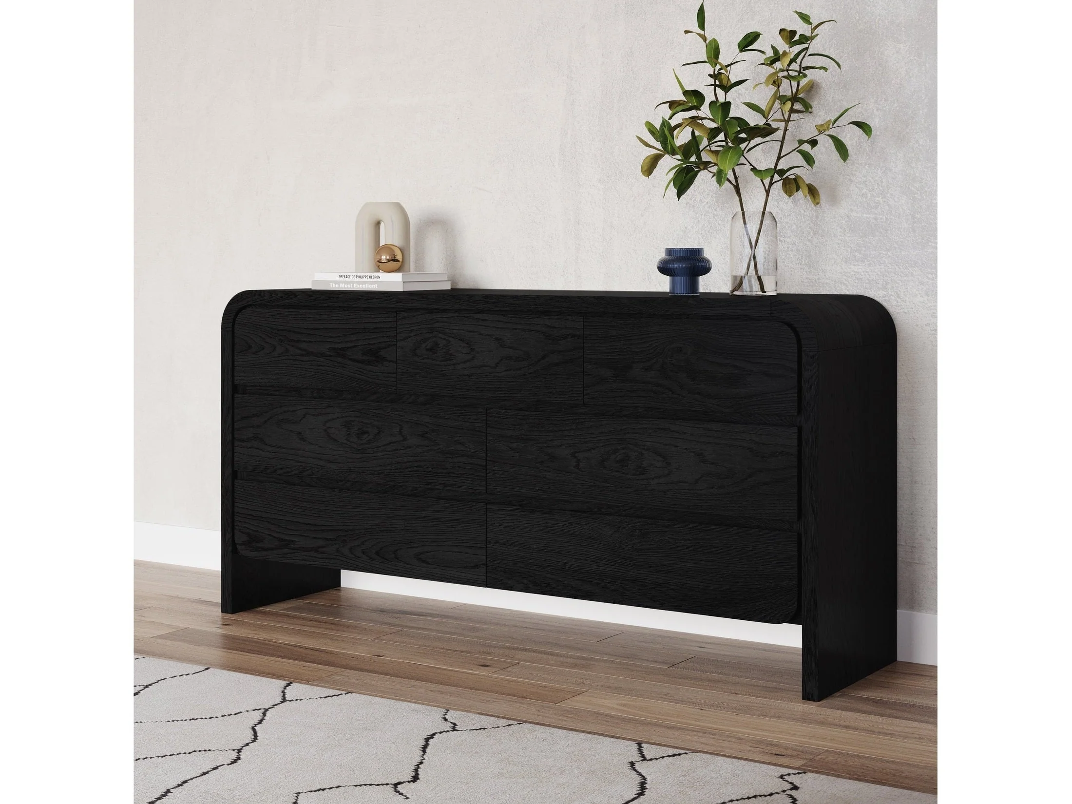 Elora Seven Drawer Dresser in Jet Black Ash