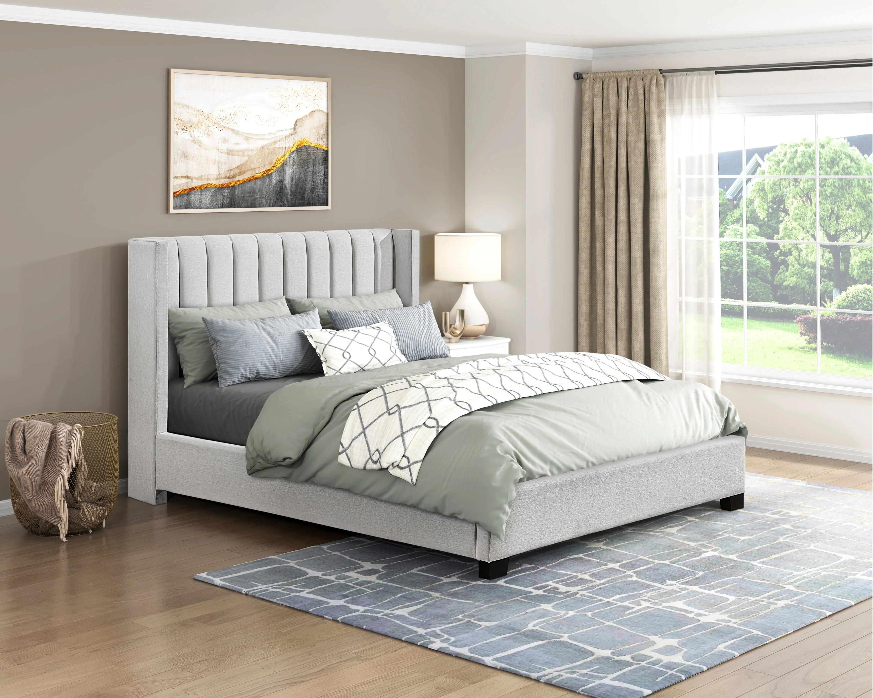 Emerson Beige Upholstered Full Bed - Image 10