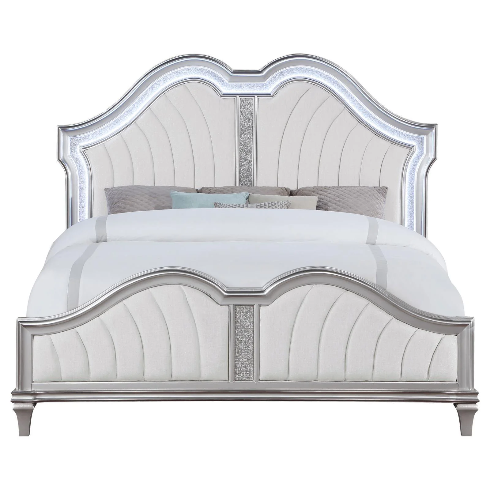 Evangeline Ivory/Silver Oak Tufted Upholstered Platform Queen Bed - Image 3