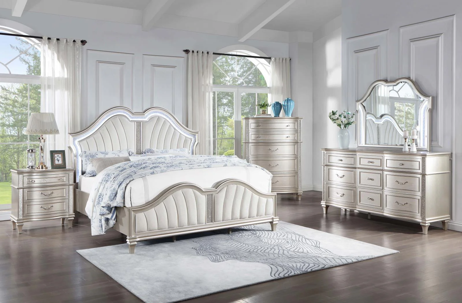 Evangeline Ivory/Silver Oak Tufted Upholstered Platform Queen Bed - Image 7
