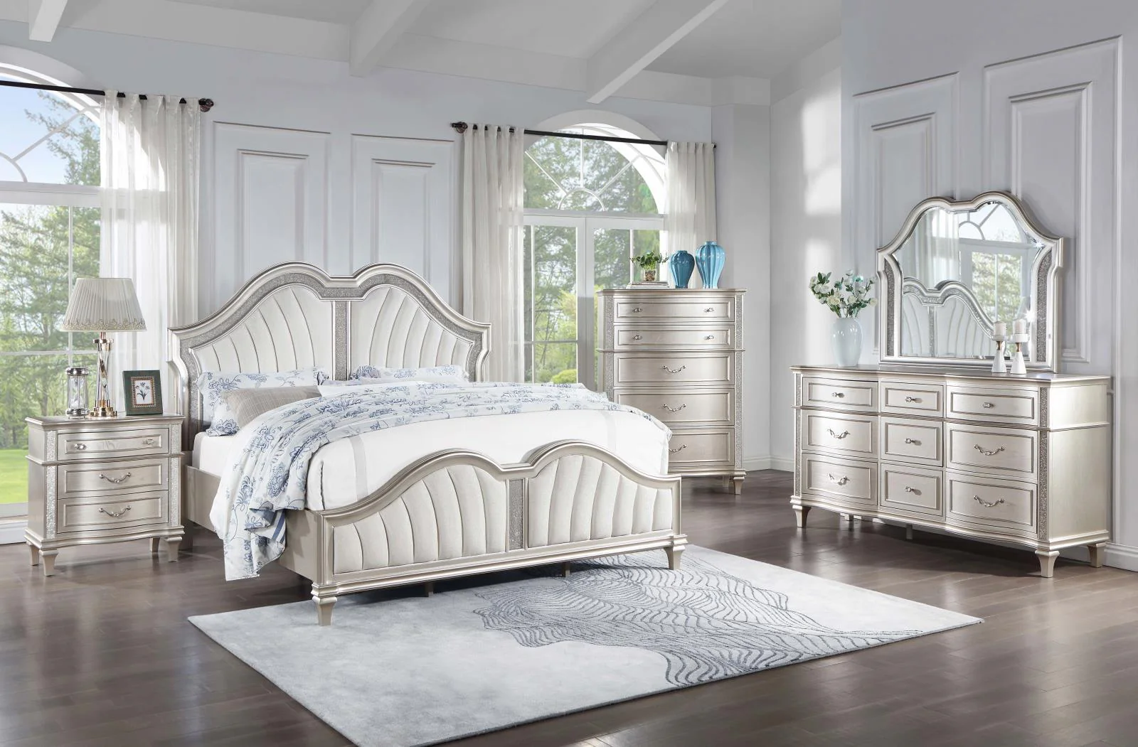Evangeline Ivory/Silver Oak Tufted Upholstered Platform Queen Bed - Image 8