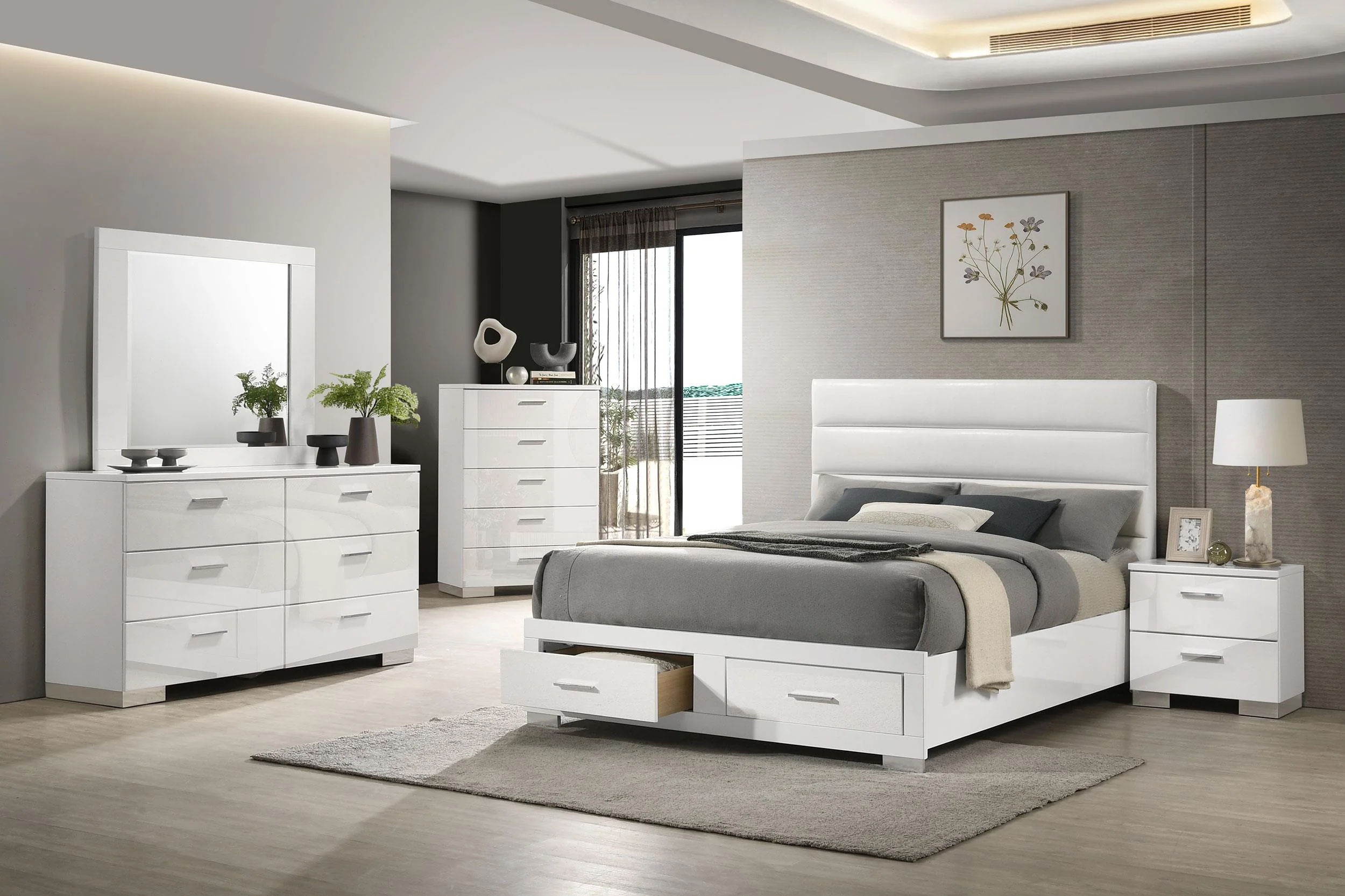 Felicity White High Gloss Queen Storage Bed - Image 9