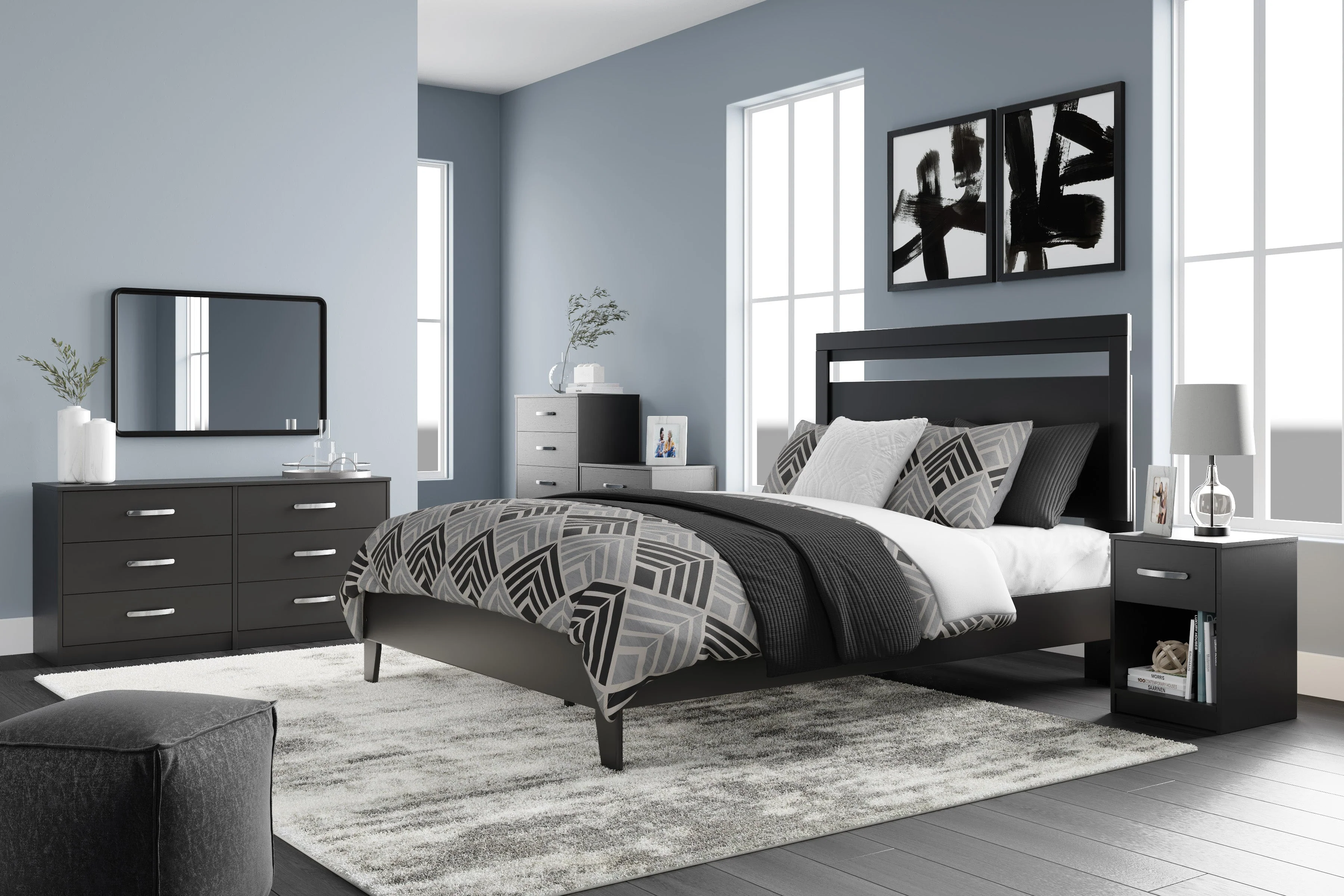 Finch Black Platform Bedroom Set