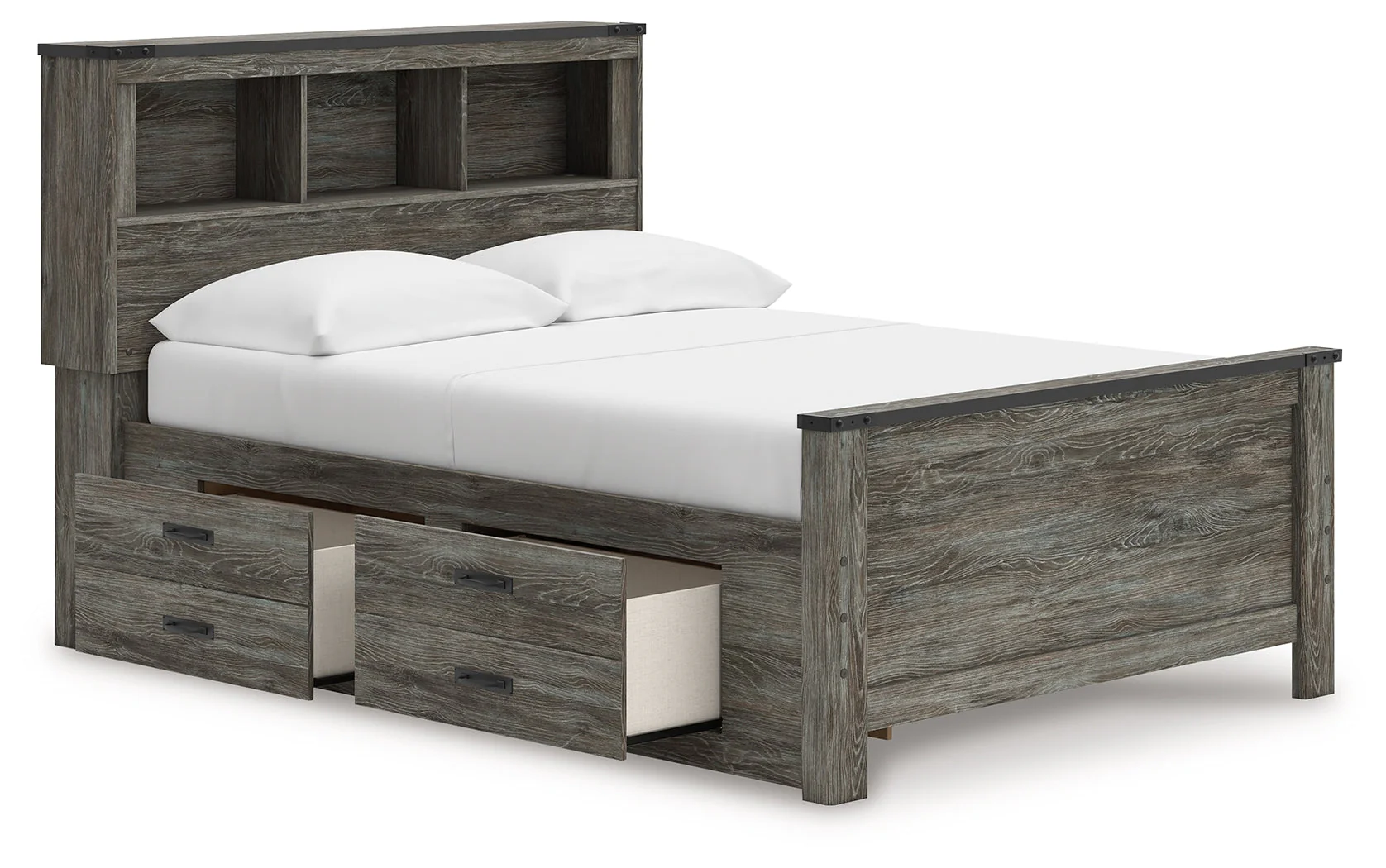 Frandern Gray Full Bookcase Storage Platform Bed with 2 Drawers - Image 5