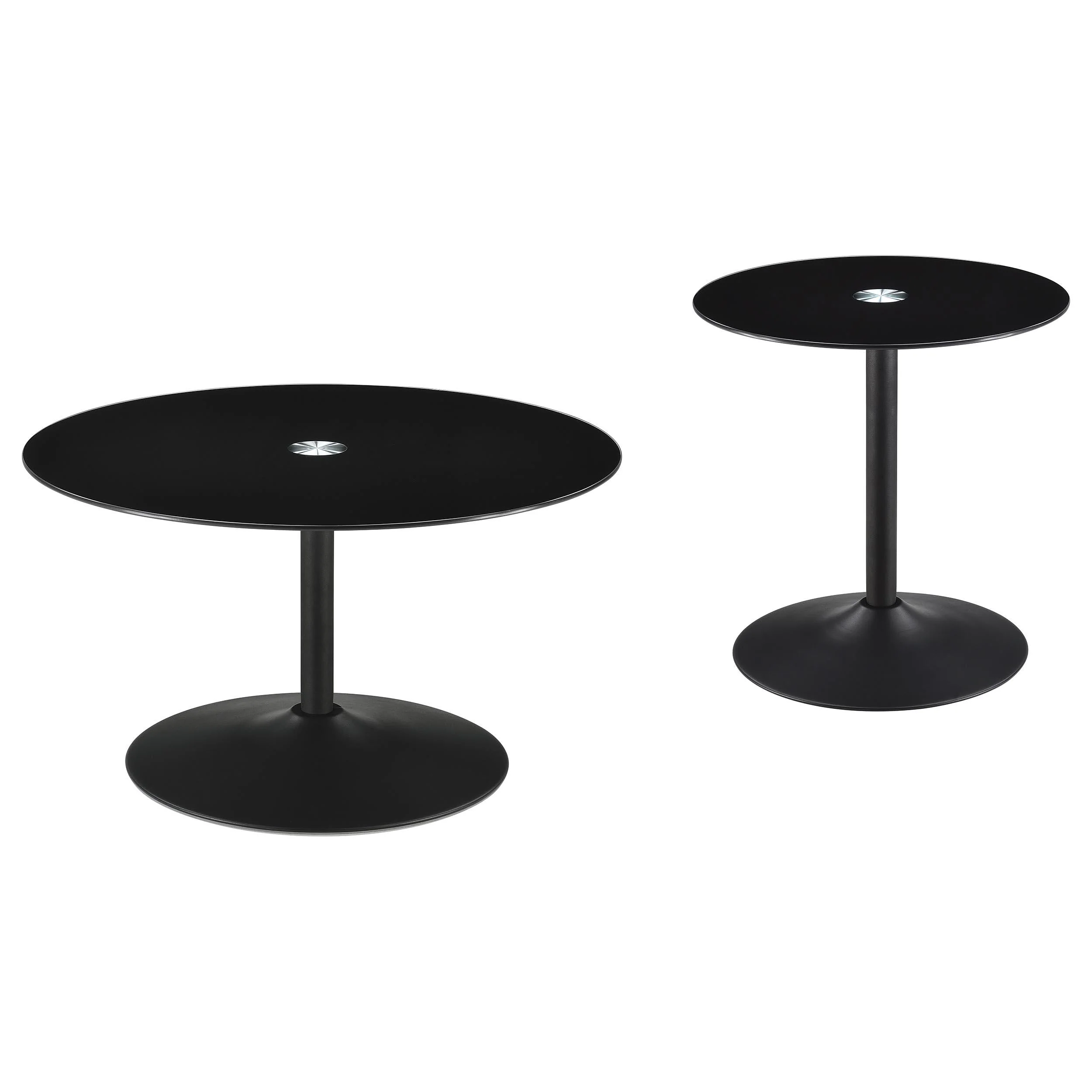 Ganso Black 2-Piece Round Glass Top Coffee and End Table Set - Image 2