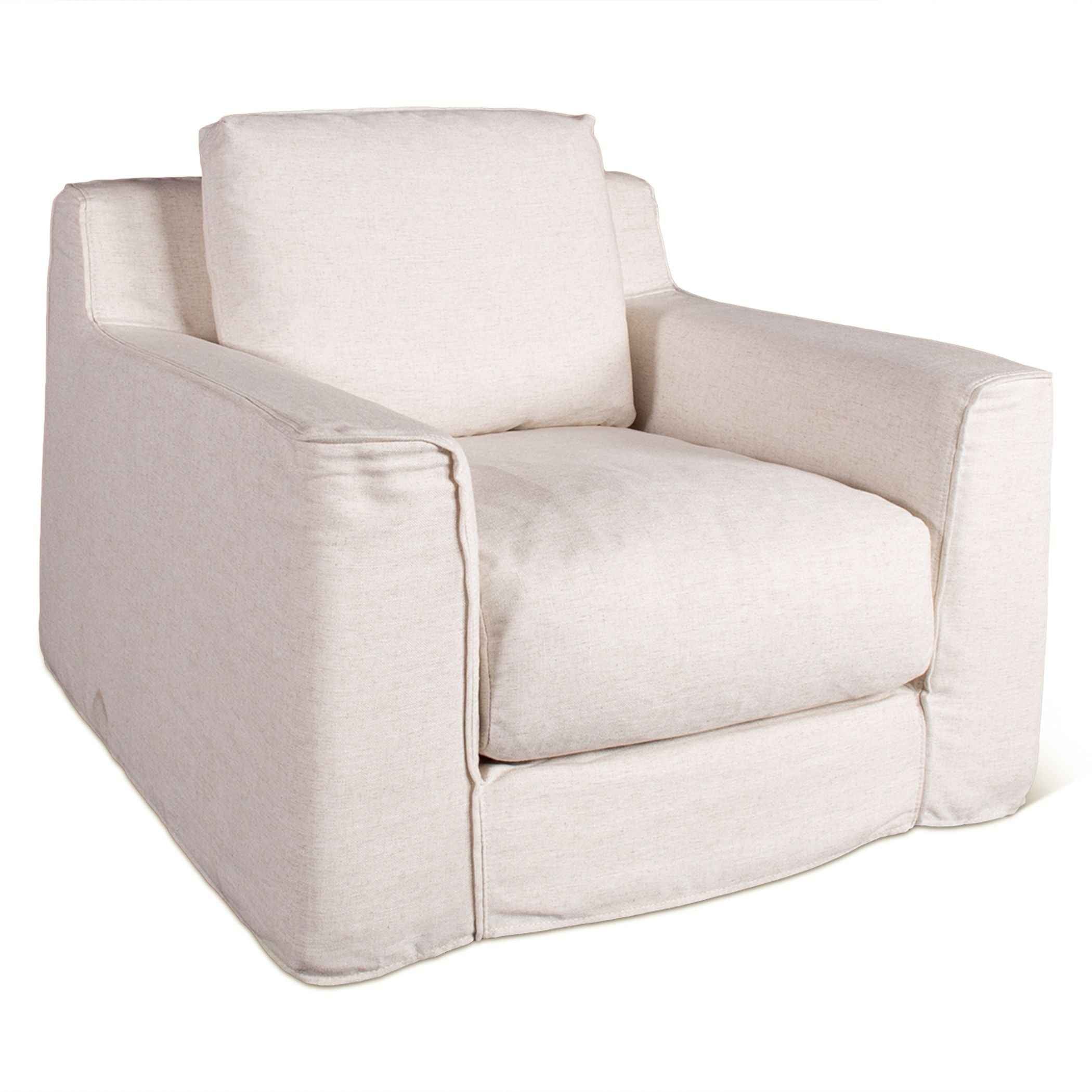 Gatsby Palladium Swivel Accent Chair in White Linen Slipcover