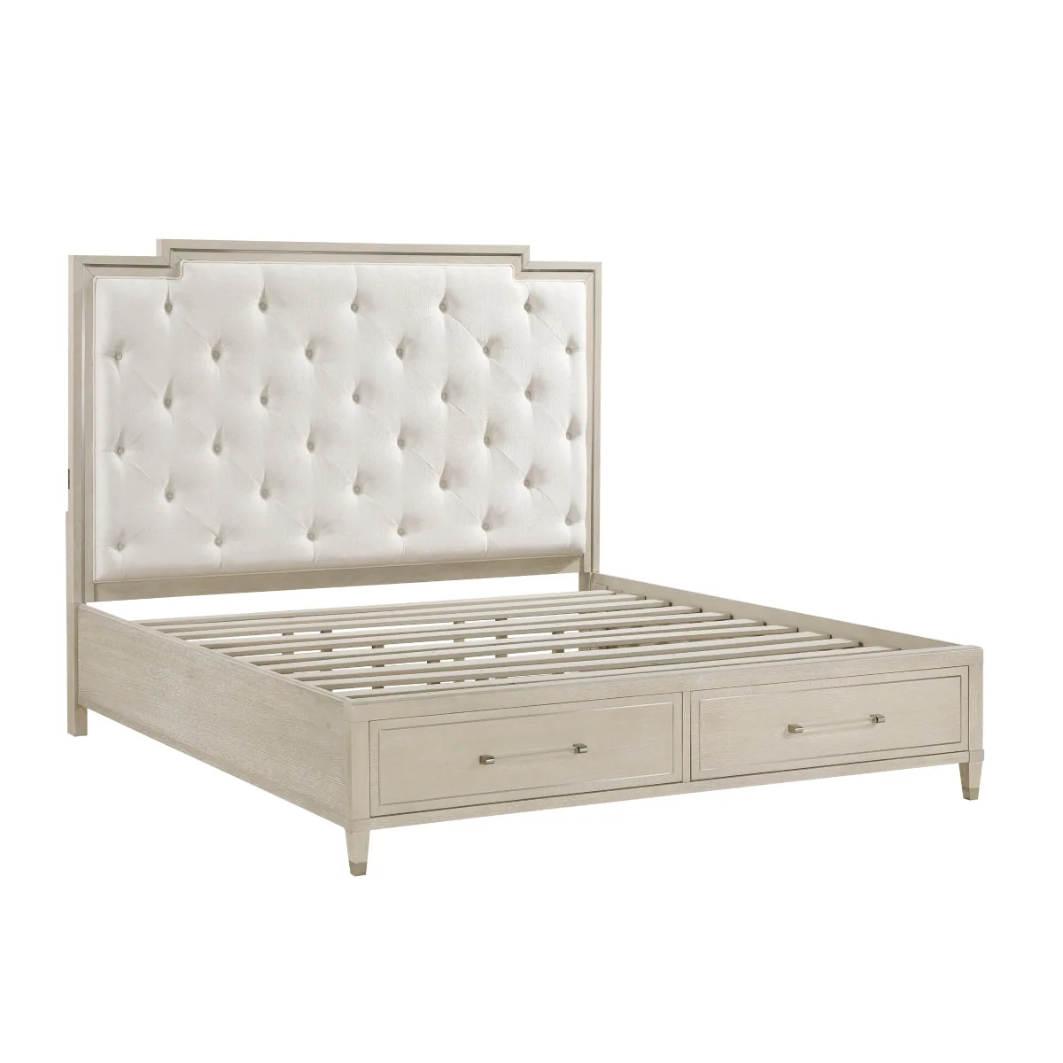Genoa Light Oak King Upholstered Storage Platform Bed