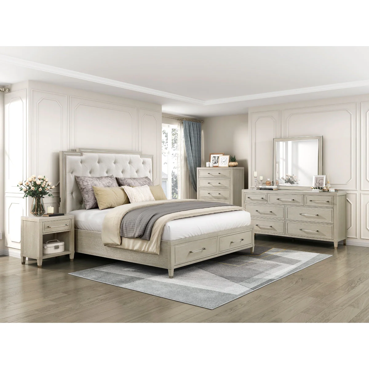 Genoa Light Oak King Upholstered Storage Platform Bed - Image 2