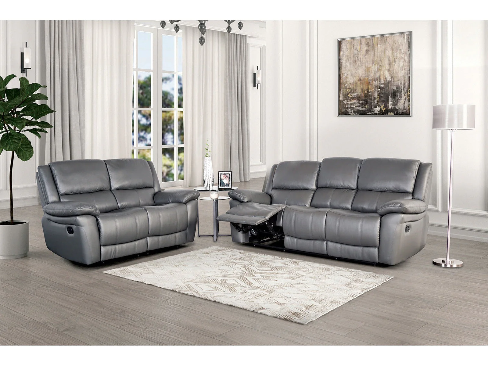 Glarus Dark Gray Leather Match Reclining Living Room Set