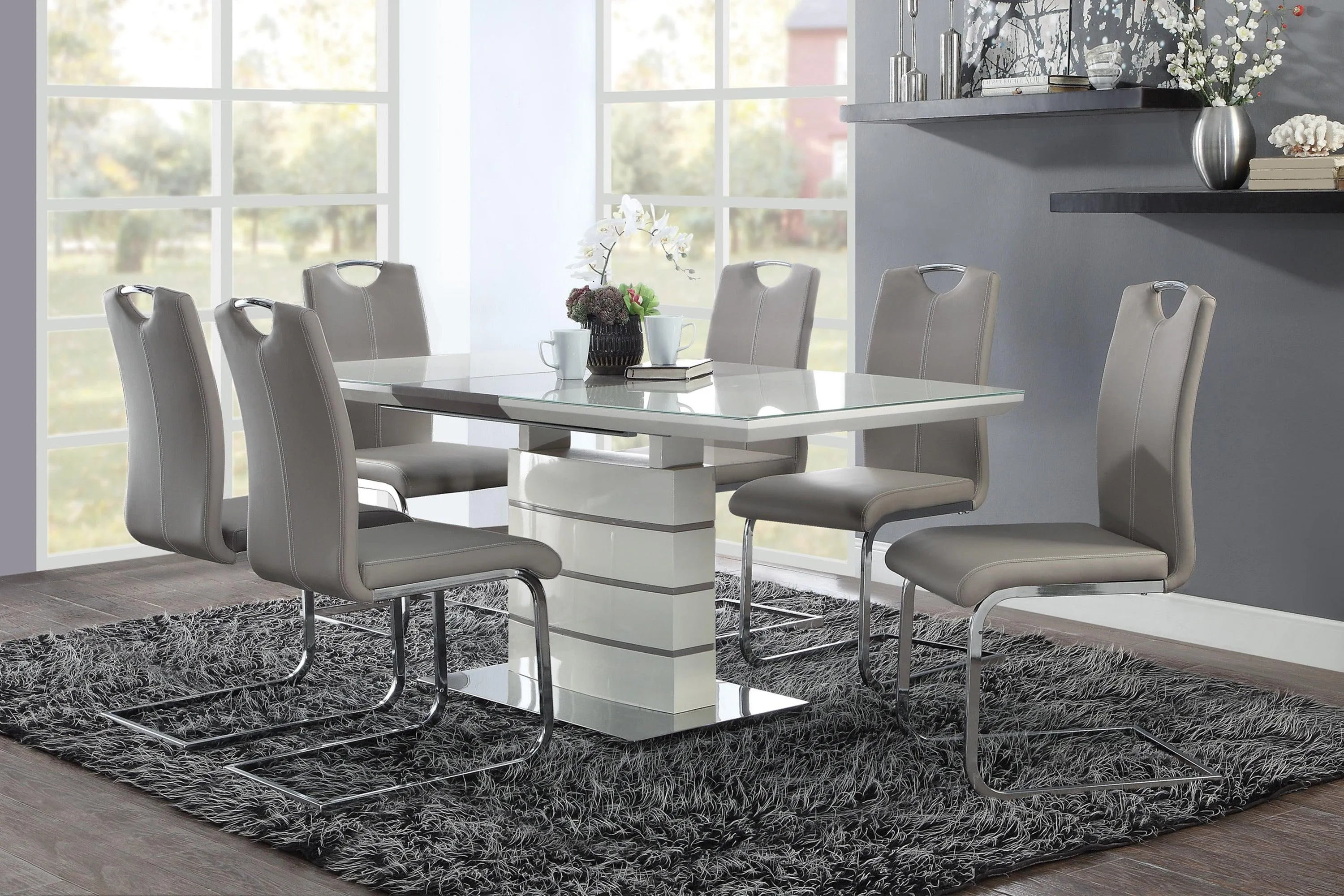 Glissand Chrome Metal/Gray Faux Leather Dining Side Chair, Set of 2 - Image 2