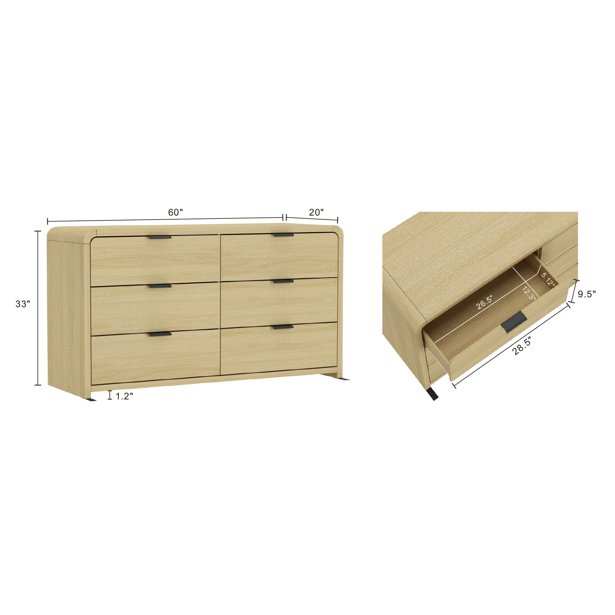 Grace 60" Double Dresser in Natural Oak and Black - Image 3