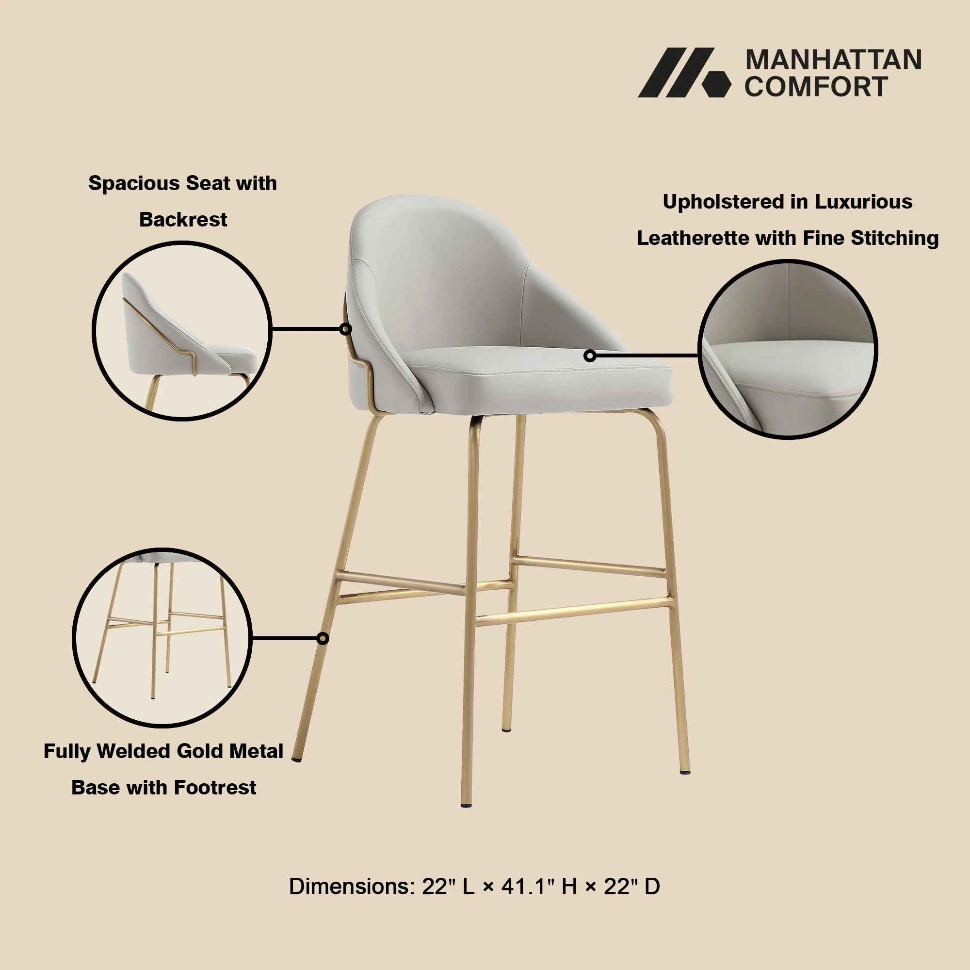 Gracie Barstool in Stone and Gold (set of 3) - Image 4