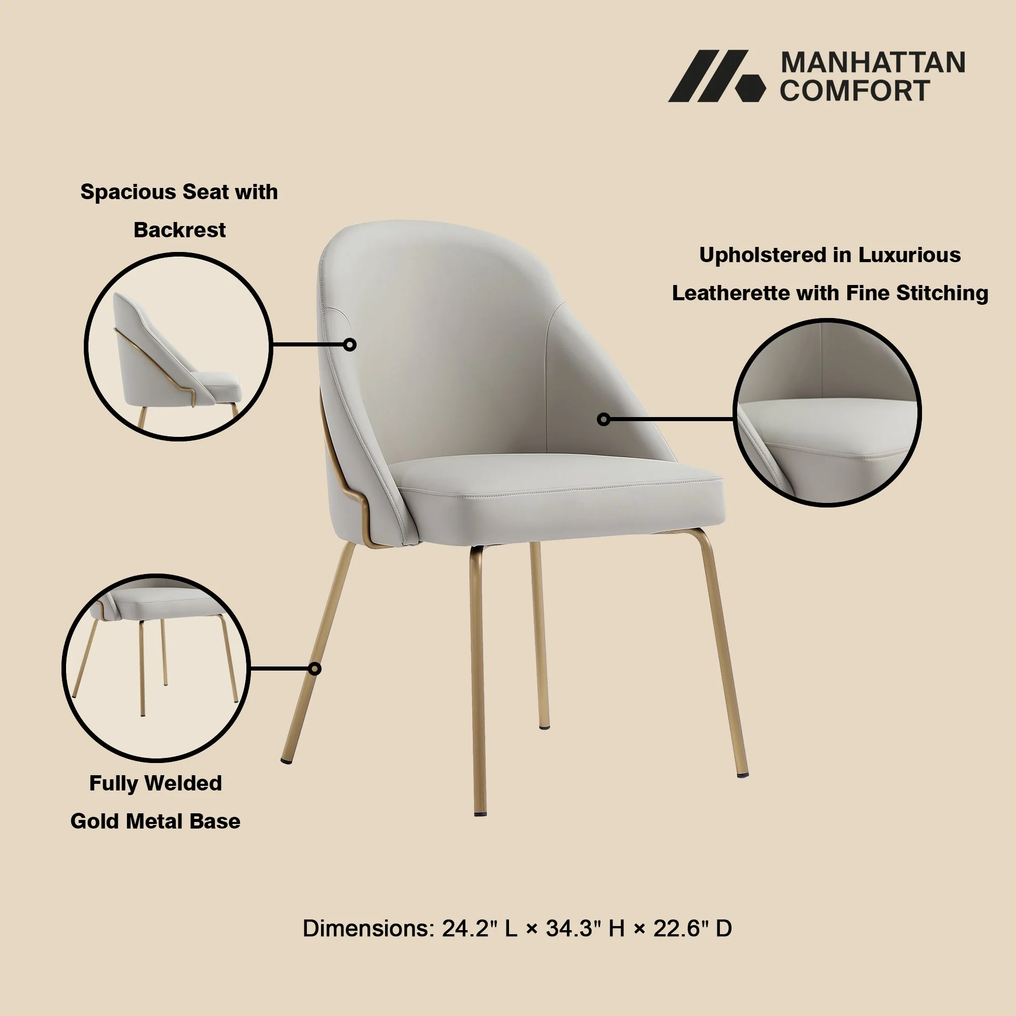 Gracie Dining Chair in Stone and Gold (set of 4) - Image 4