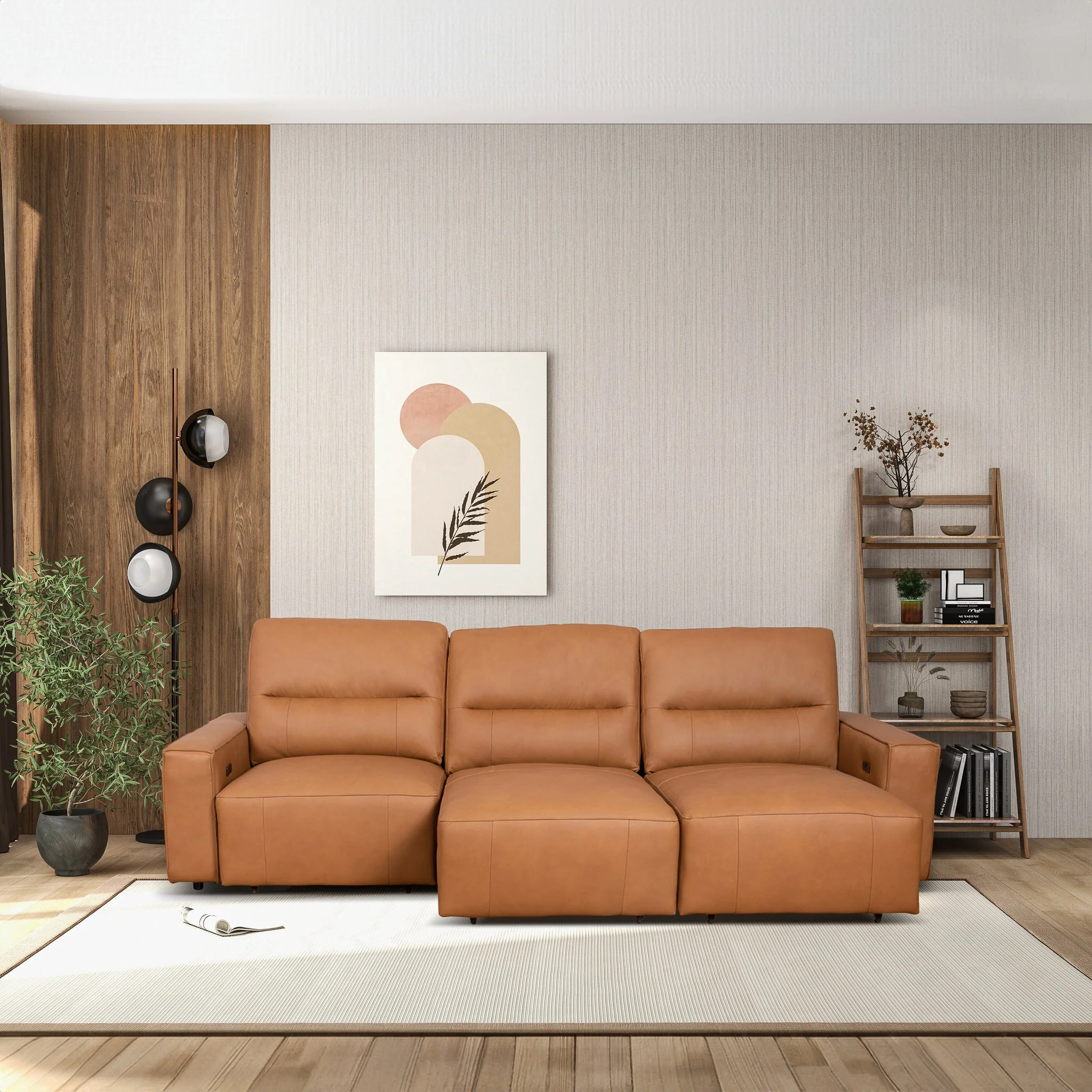 Grant Triple Power Convertible Cognac Leather Sofa - Image 4