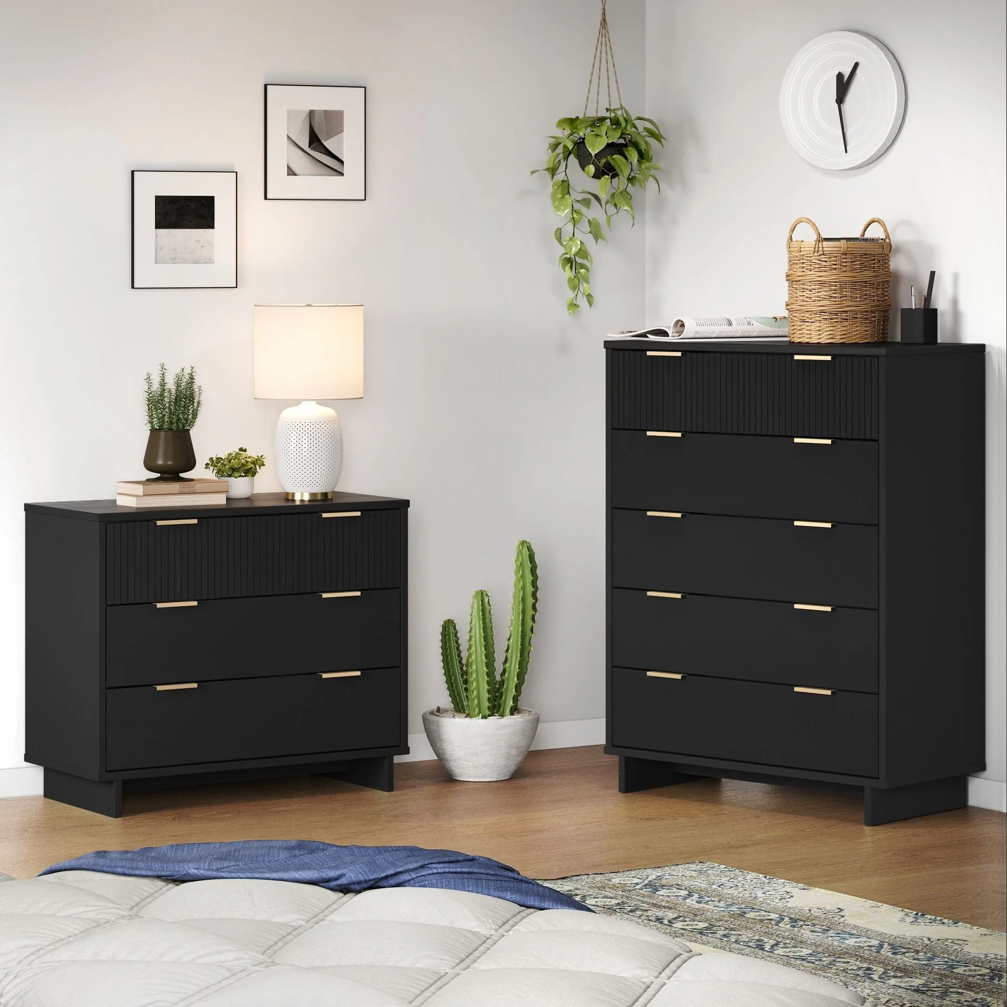 Granville 2-Piece Tall Chest and Standard Dresser Set in Black - Image 2
