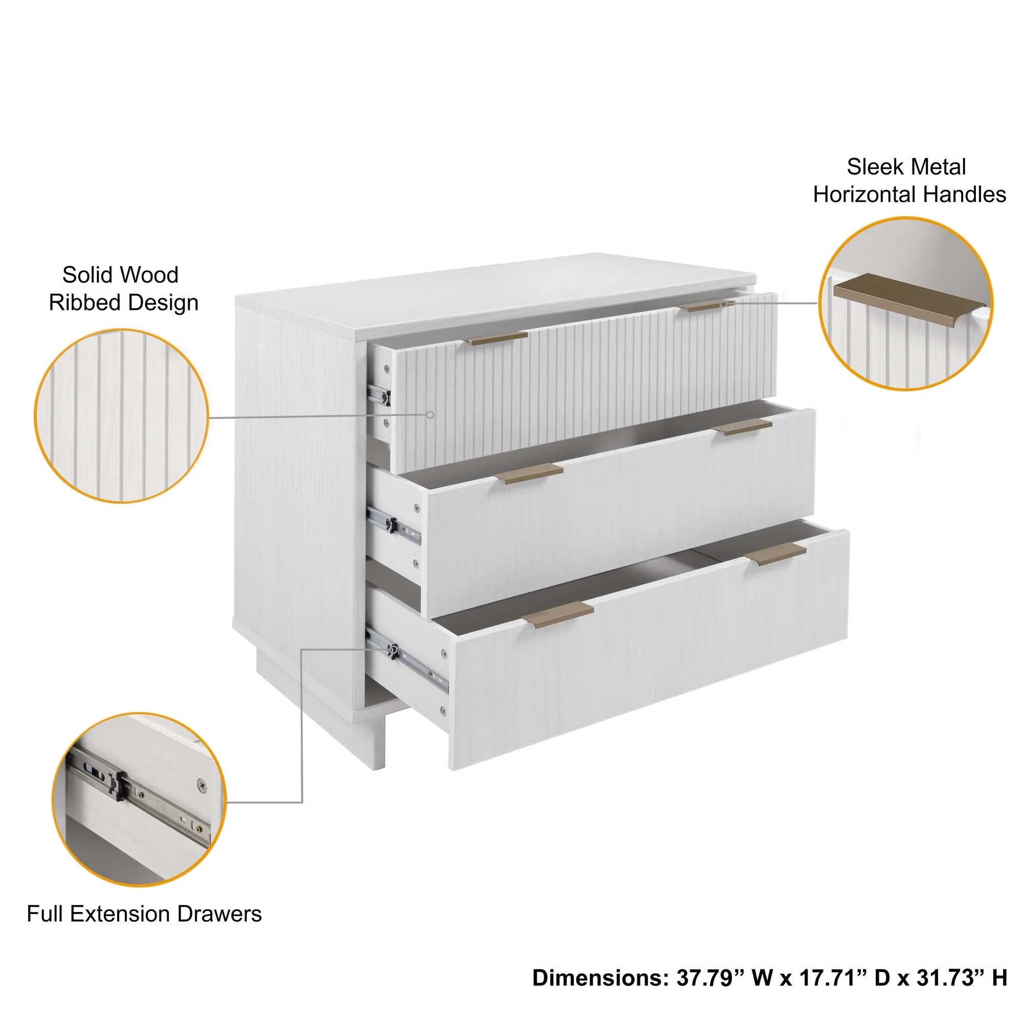 Granville 2-Piece Tall Chest and Standard Dresser Set in White - Image 5
