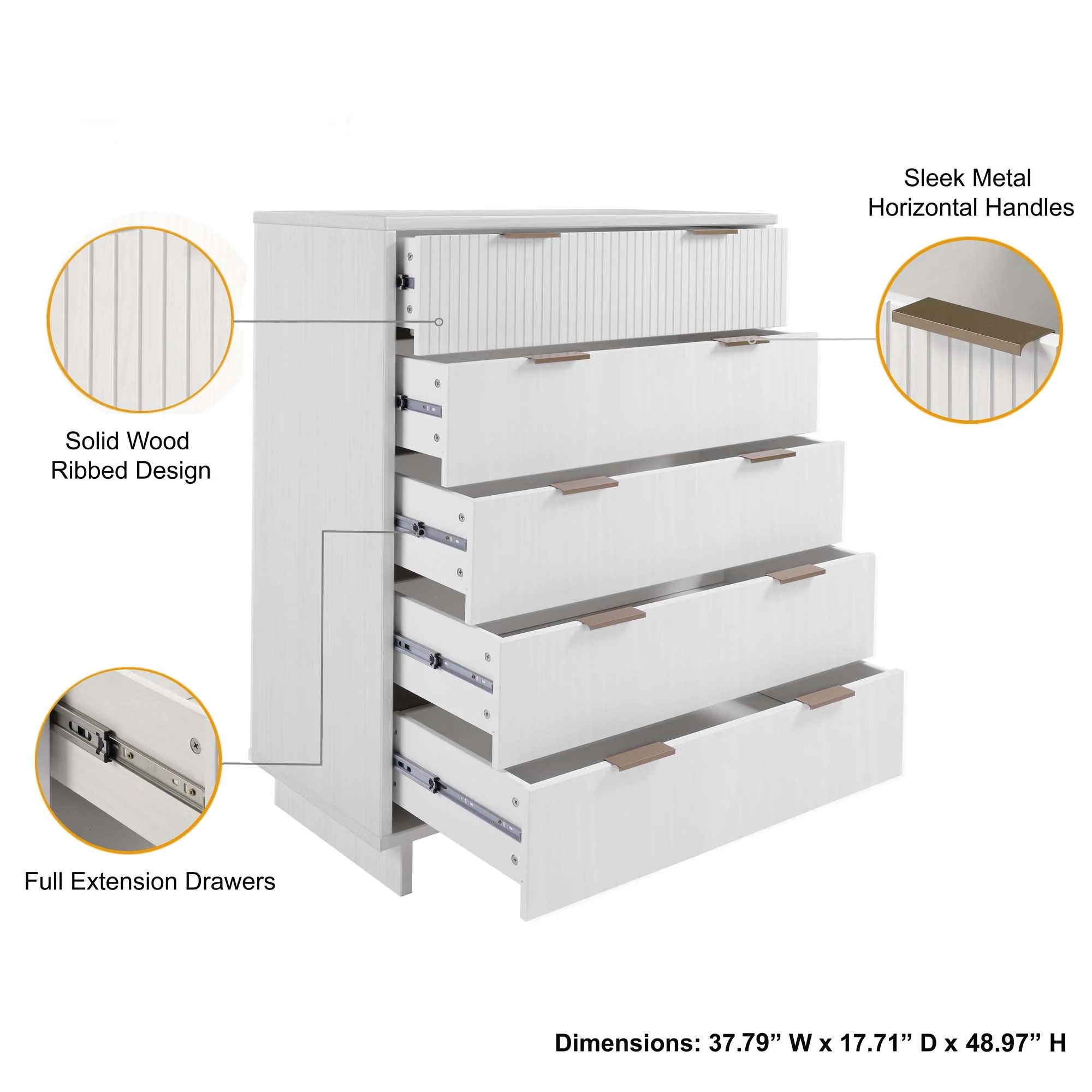 Granville 2-Piece Tall Chest and Standard Dresser Set in White - Image 6