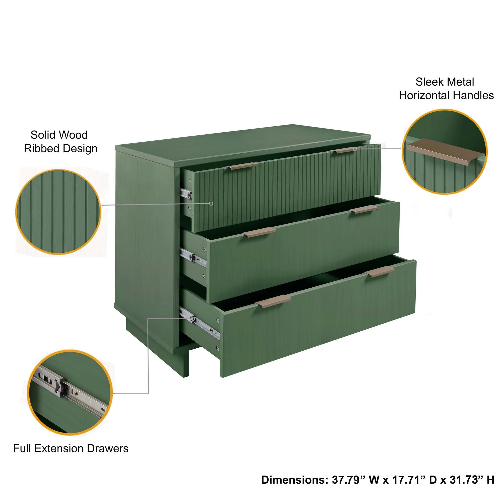 Granville 2-Piece Tall Narrow and Standard Dresser Set in Sage Green - Image 6