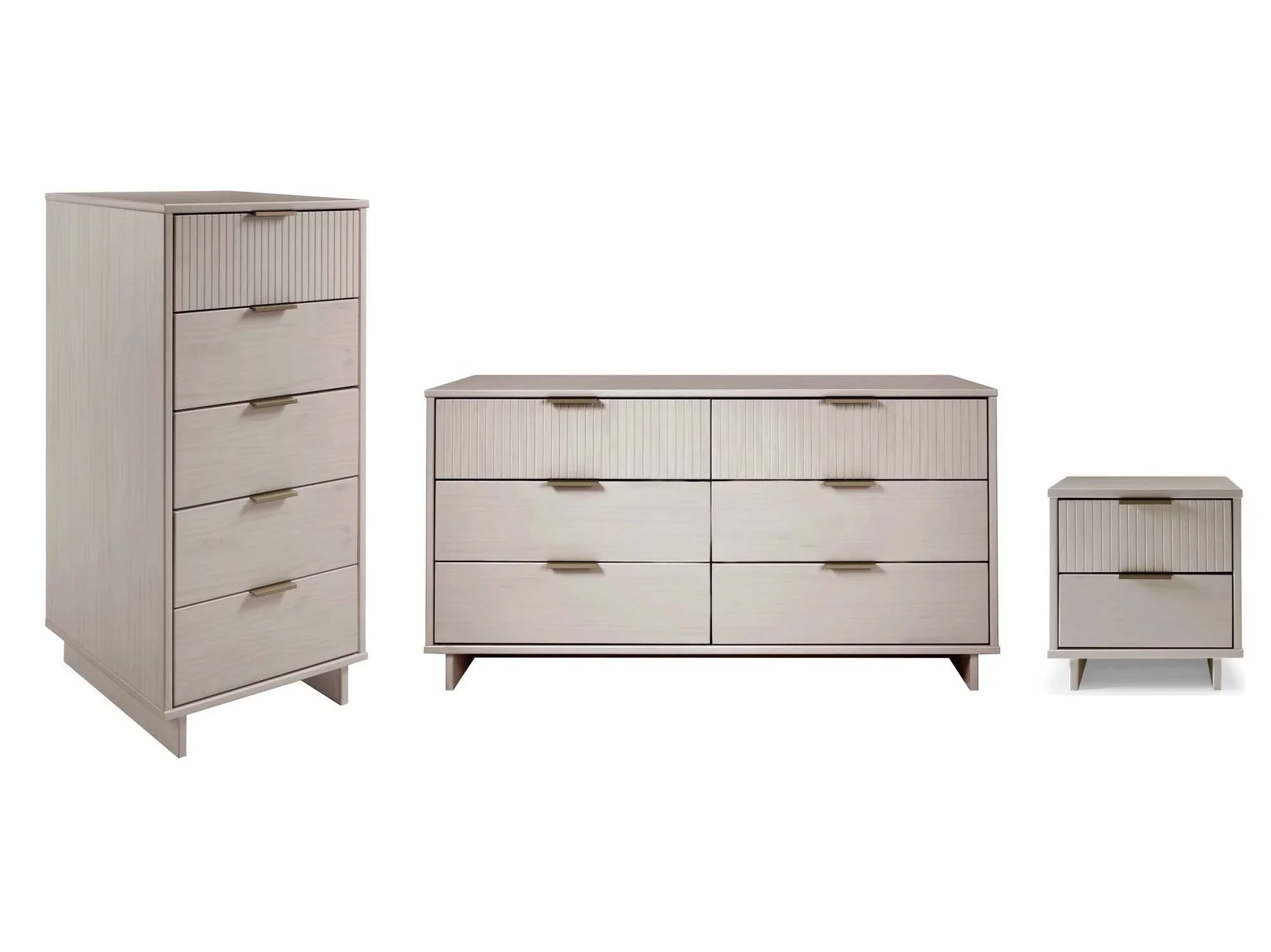 Granville 3-Piece Tall Narrow Chest, Double Dresser and Nightstand Set in Light Grey