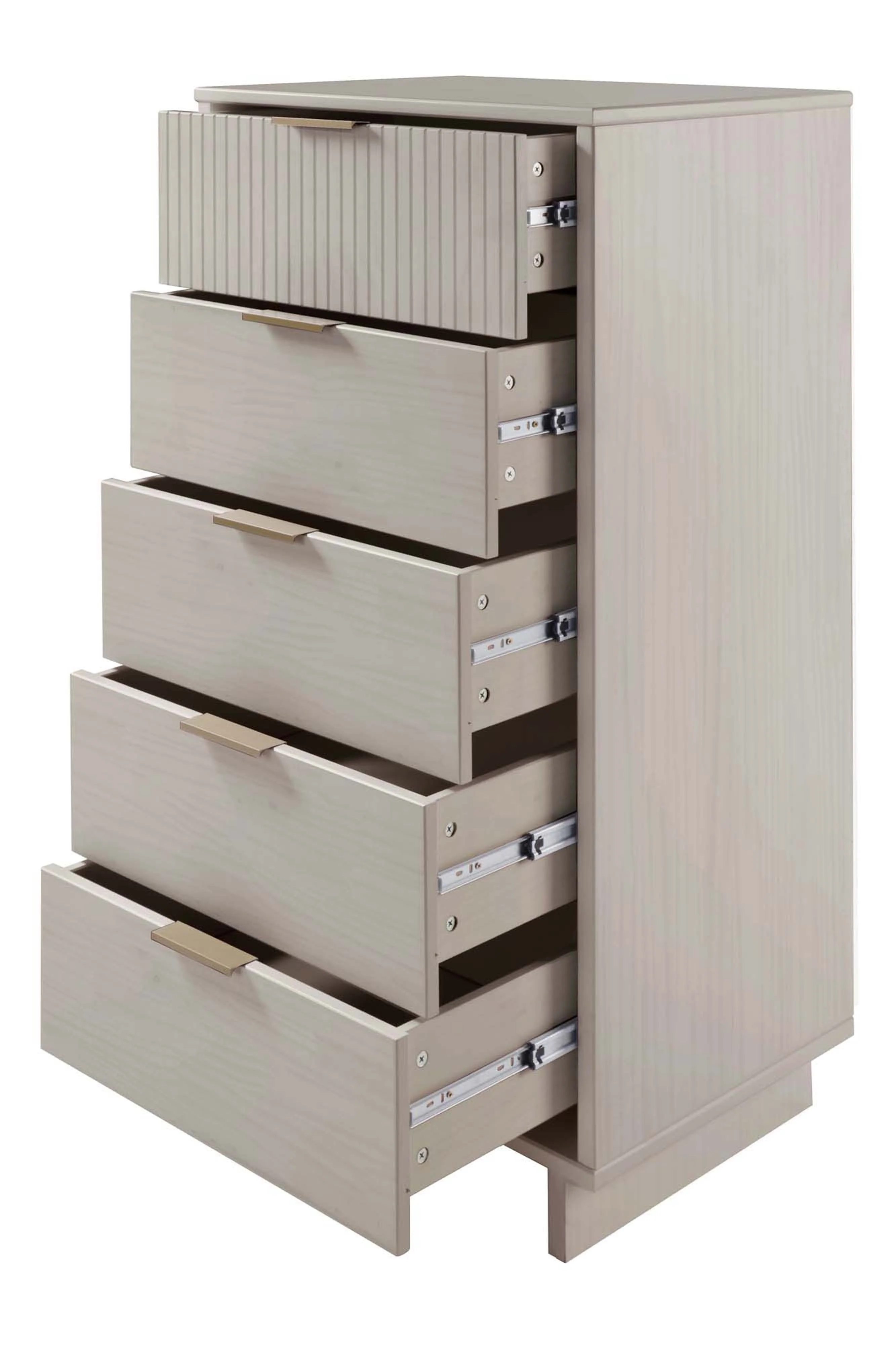 Granville 3-Piece Tall Narrow Chest, Double Dresser and Nightstand Set in Light Grey - Image 15