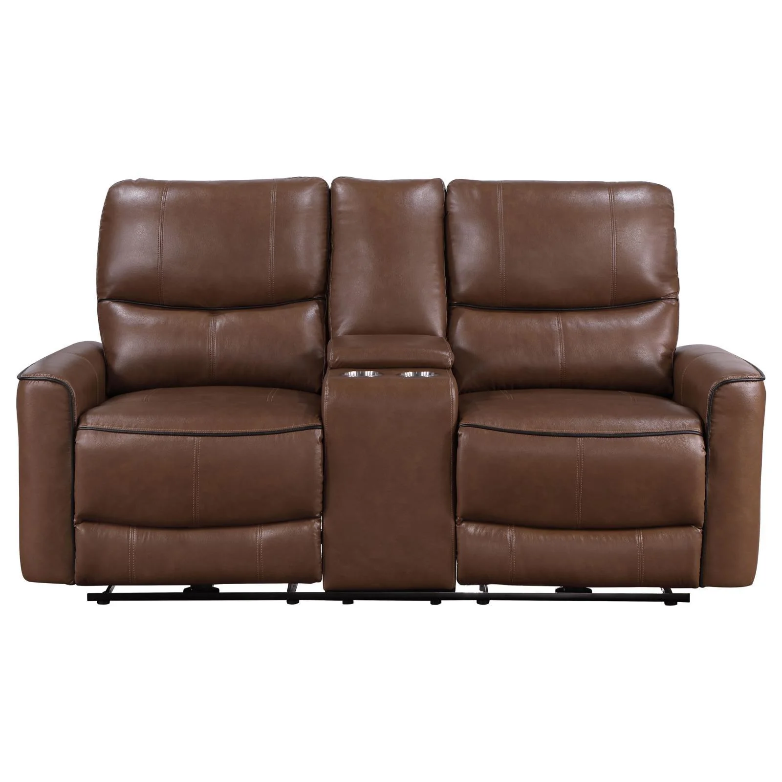 Greenfield Saddle Brown Upholstered Power Reclining Loveseat with Console - Image 12