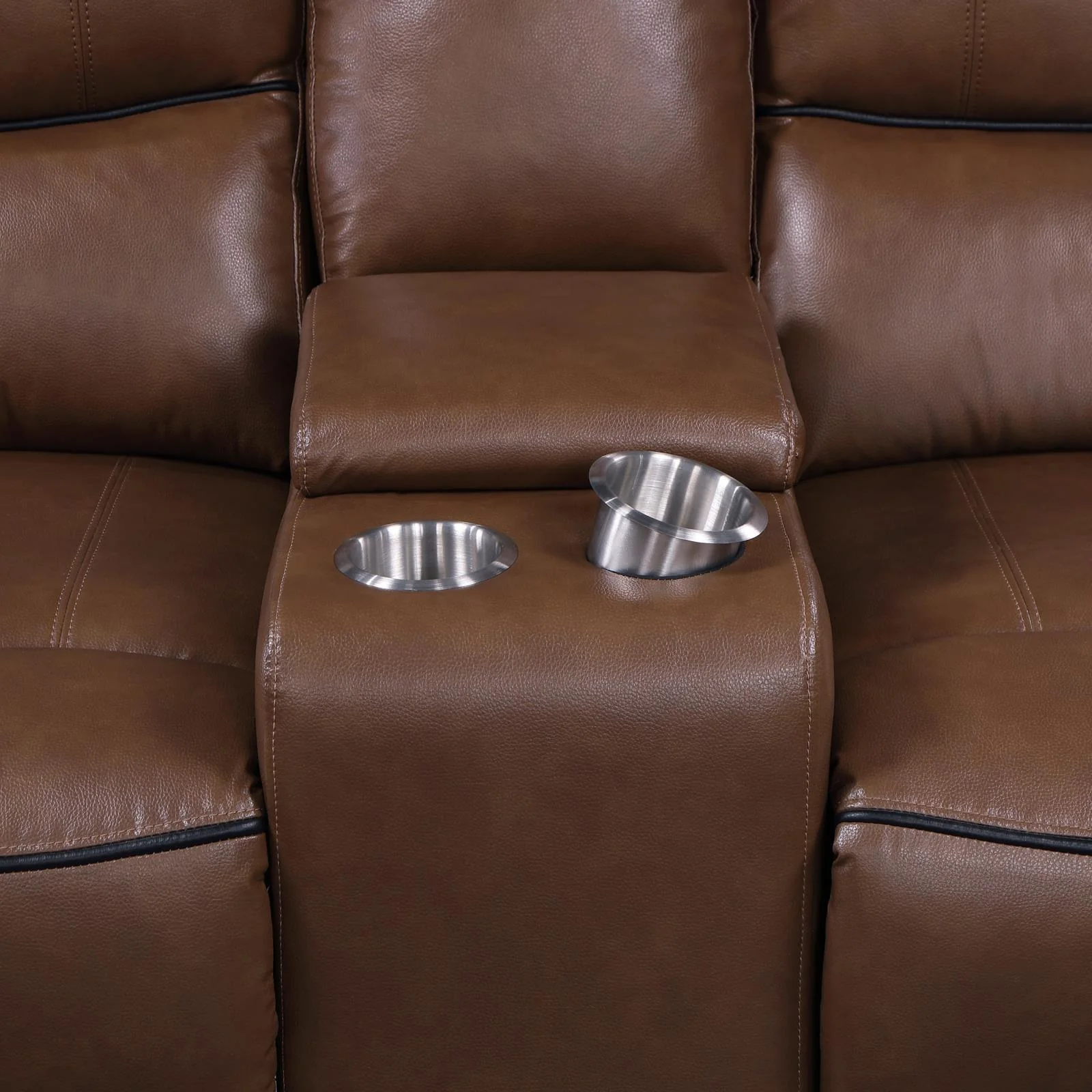 Greenfield Saddle Brown Upholstered Power Reclining Loveseat with Console - Image 4