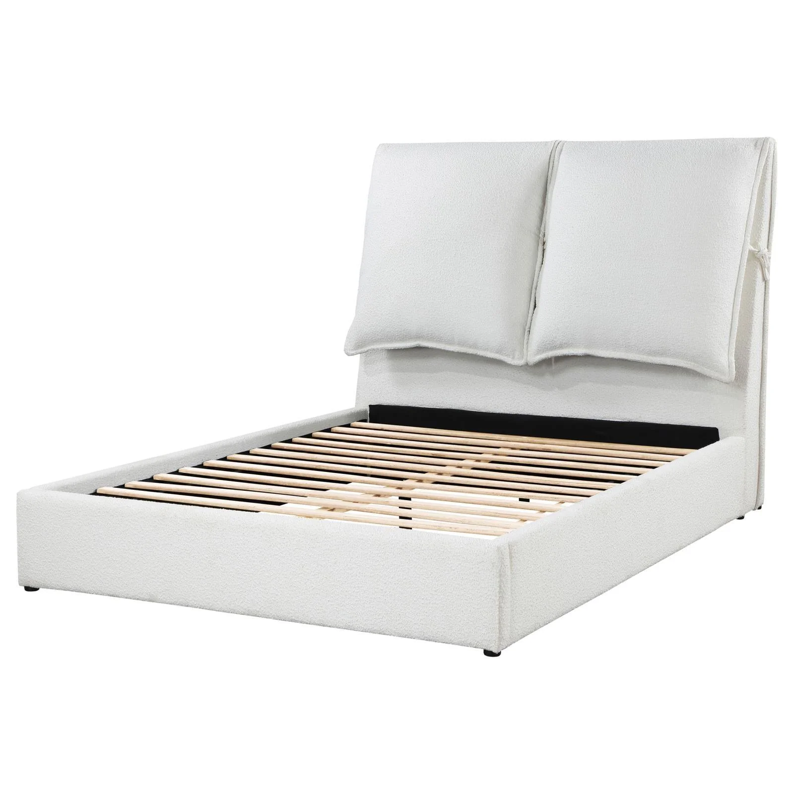 Gwendoline Upholstered White Queen Platform Bed with Pillow Headboard - Image 5