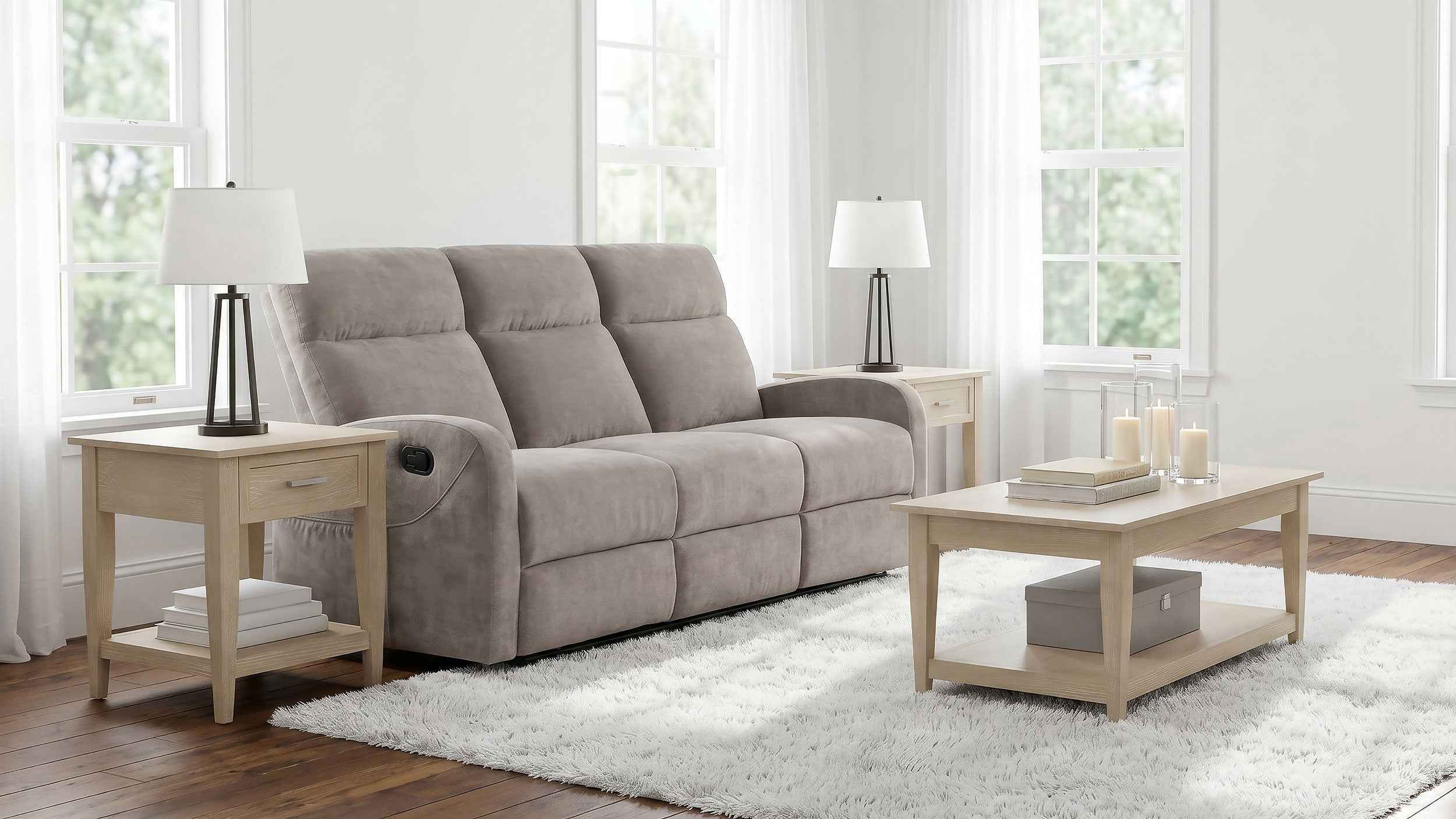 Hamilton Chenille Upholstered Manual Reclining Sofa Sand