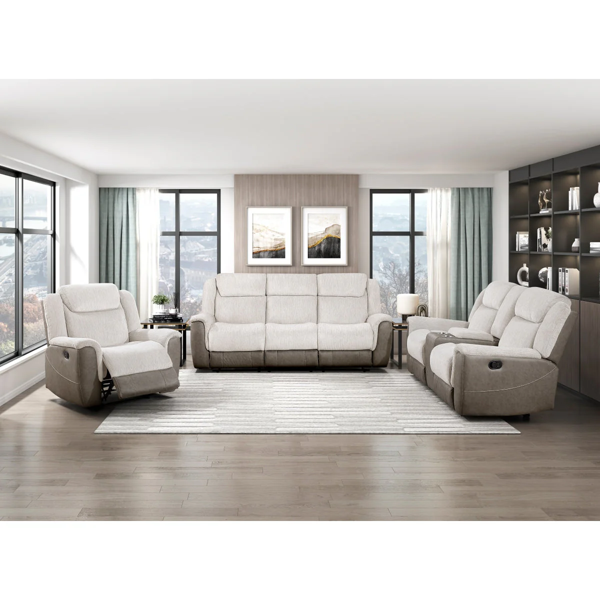 Harriette Beige/Brown Double Reclining Sofa - Image 10