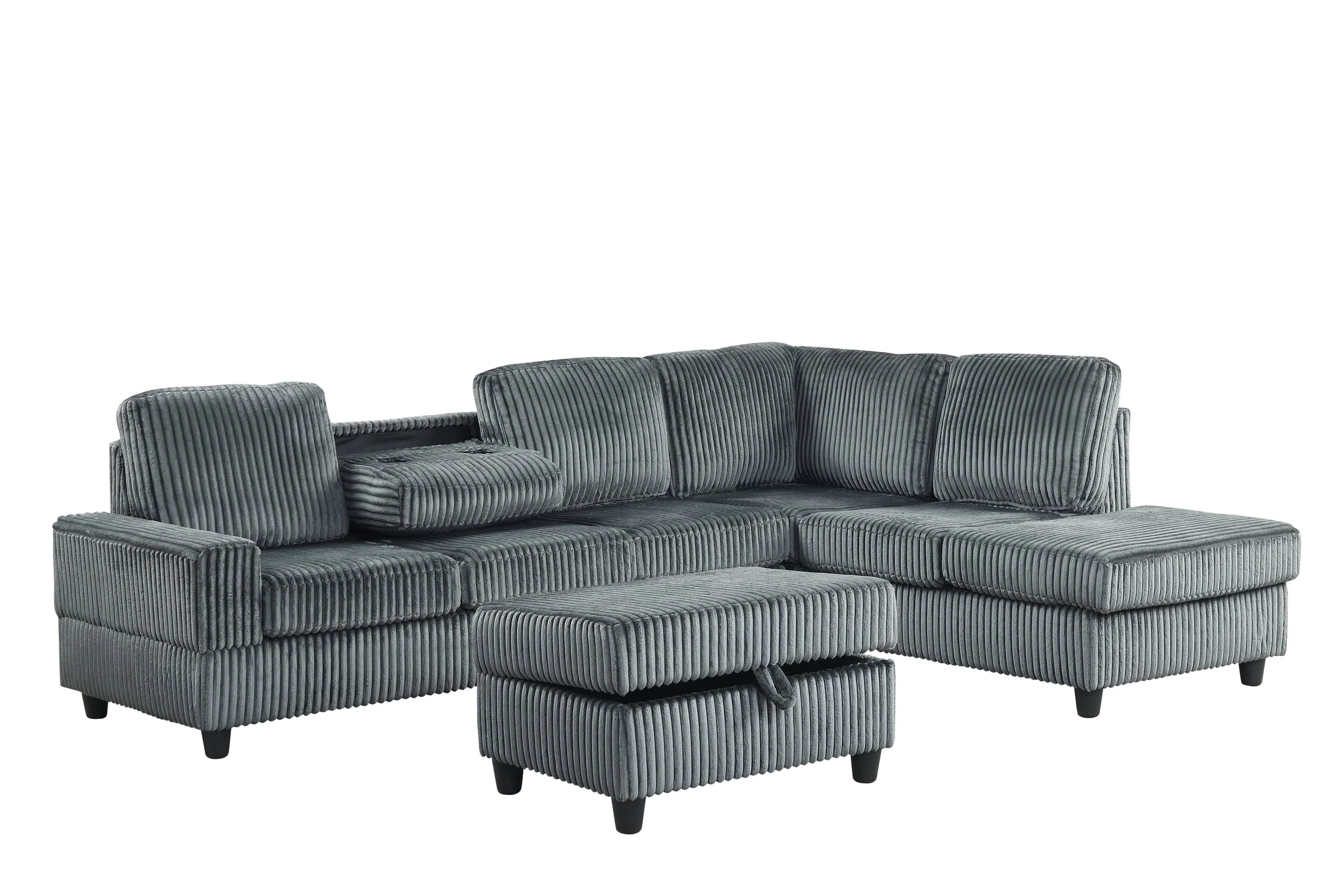 Heights Gray Reversible Sectional & Storage Ottoman - Image 2