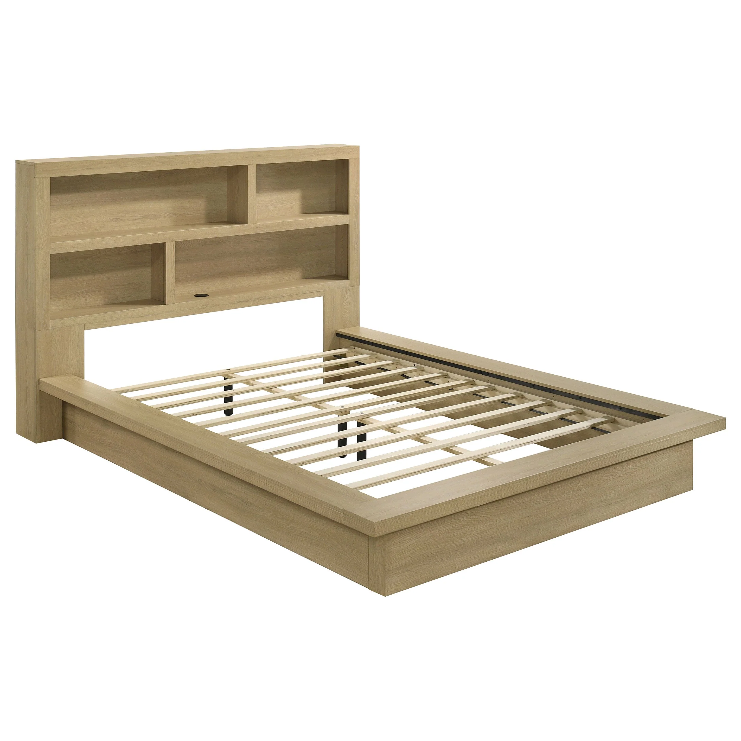 Hendricks Light Oak Queen Bookcase Headboard Platform Bed - Image 2