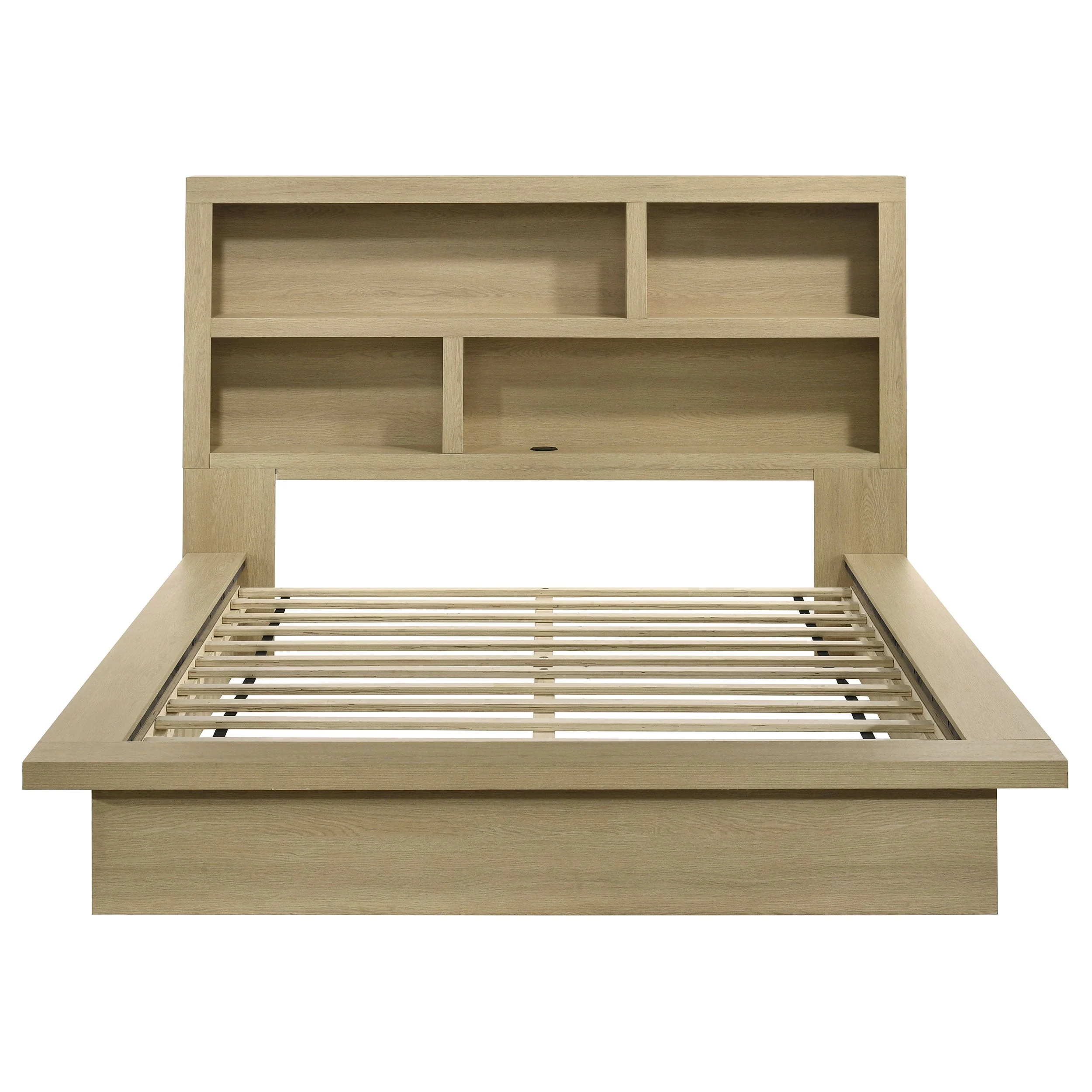 Hendricks Light Oak Queen Bookcase Headboard Platform Bed - Image 3