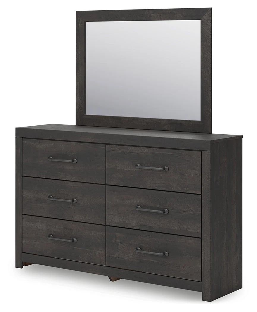 Hollivern Twin Panel Bed with Mirrored Dresser, Chest and Nightstand in Dark Gray - Image 2