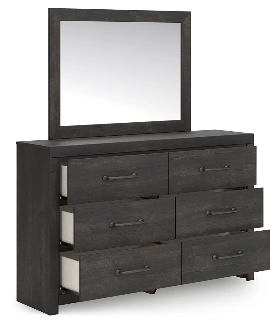 Hollivern Twin Panel Bed with Mirrored Dresser, Chest and Nightstand in Dark Gray - Image 3