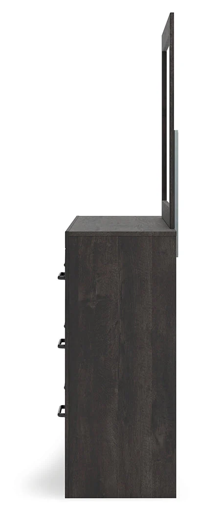 Hollivern Twin Panel Bed with Mirrored Dresser, Chest and Nightstand in Dark Gray - Image 8