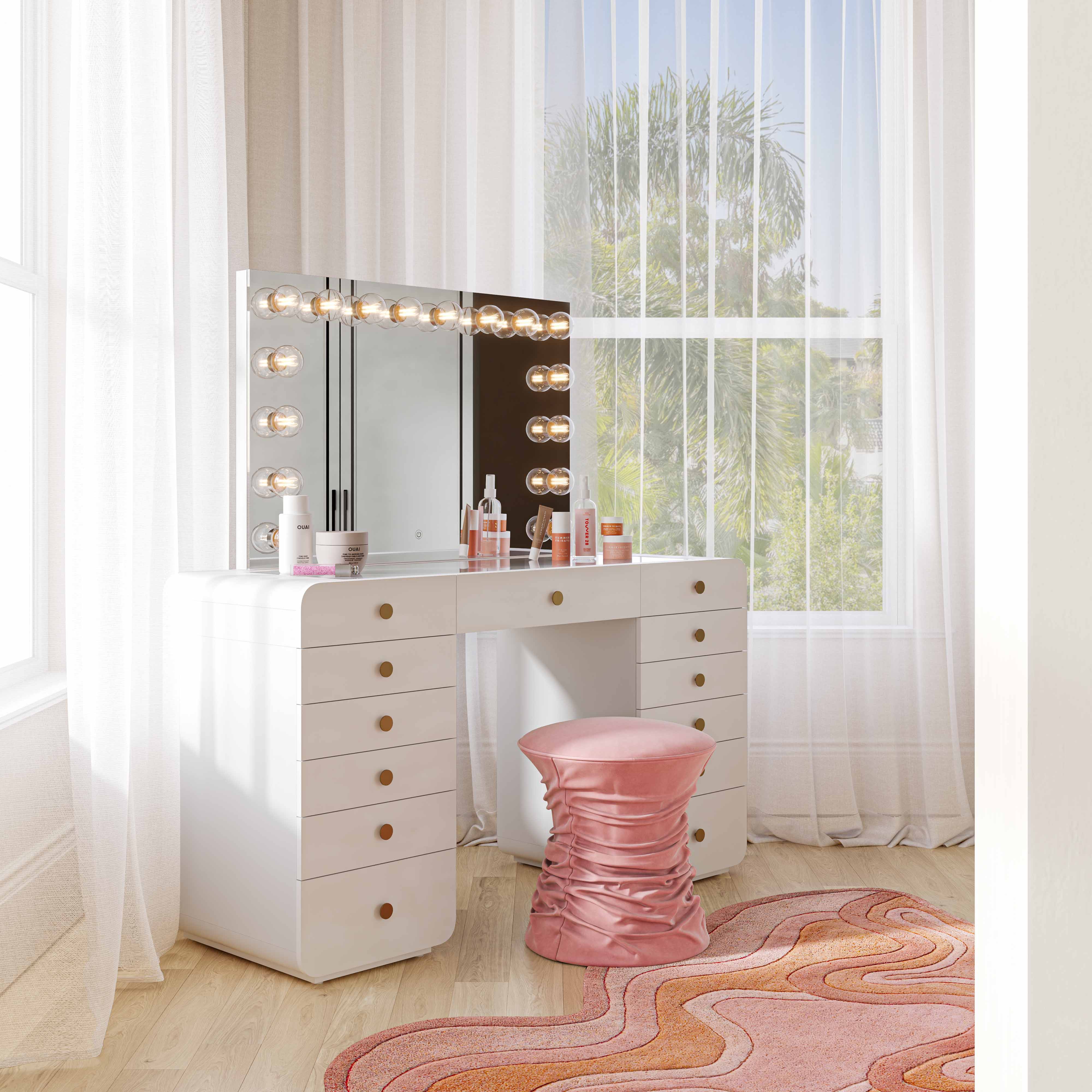 Hollywood 56" White Desk with Vanity Mirror - Image 10