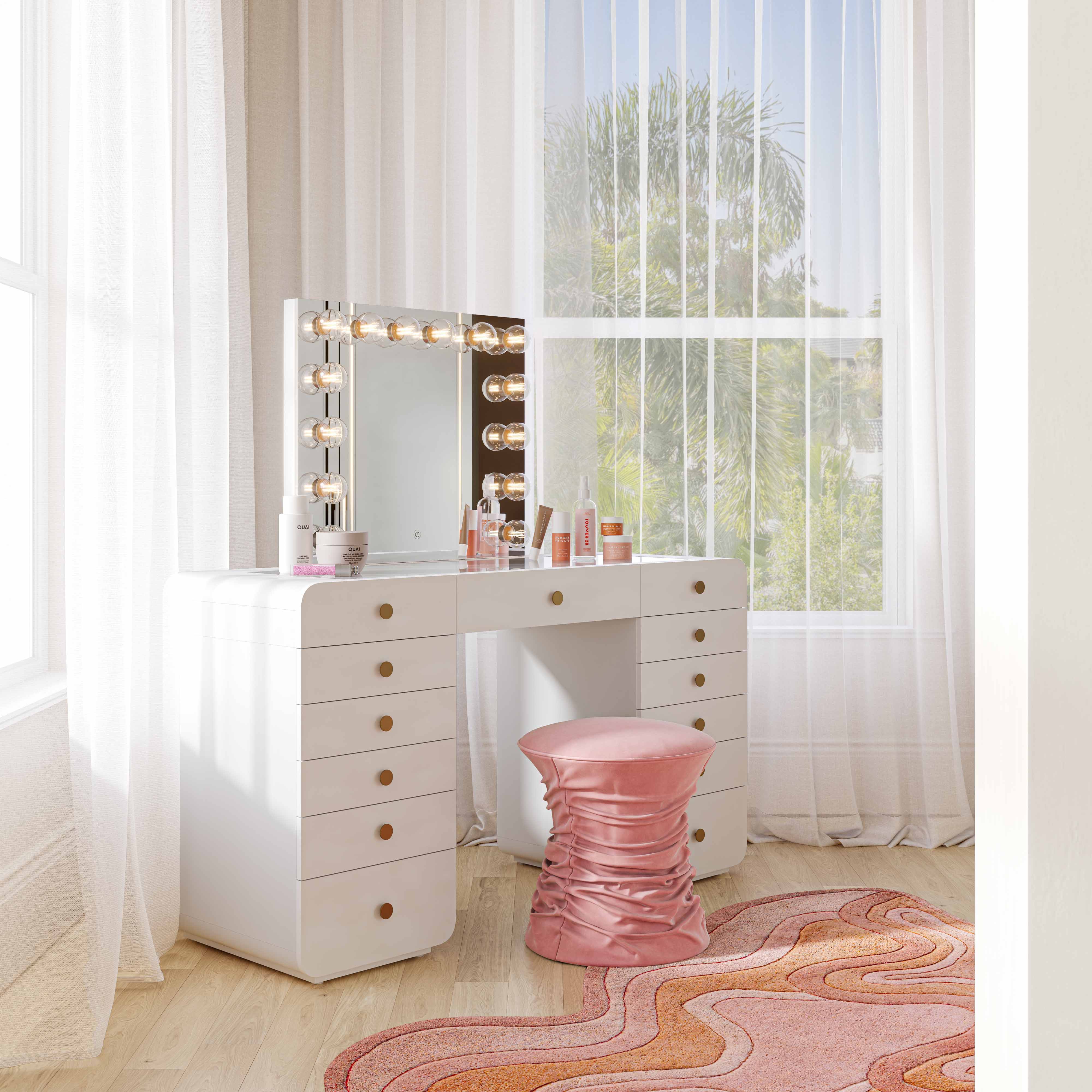 Hollywood 56" White Desk with Vanity Mirror - Image 2