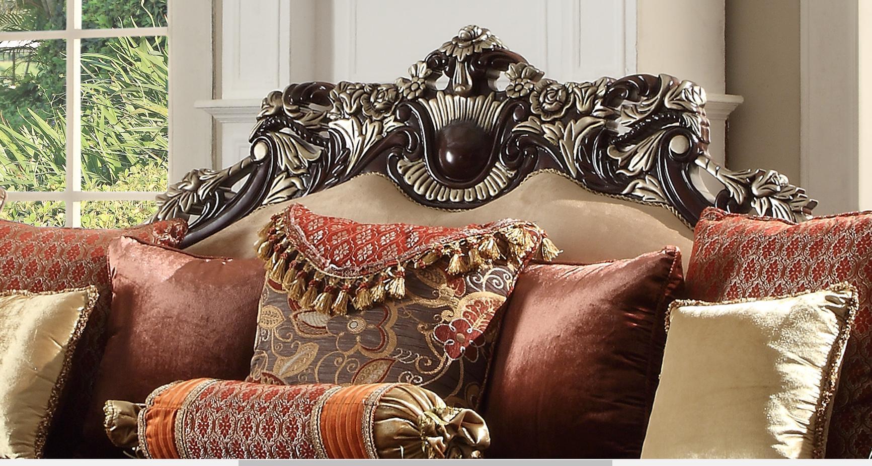 Homey Design HD-111 Dark Red Mahogany Sectional Sofa & 2 Chair (Clearance Sale) - Image 4