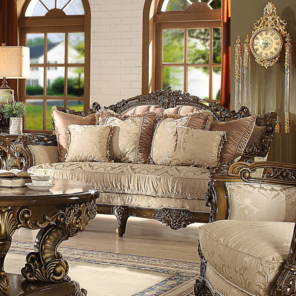 Homey Design HD-1609 Metallic Antique Gold Perfect Brown Loveseat