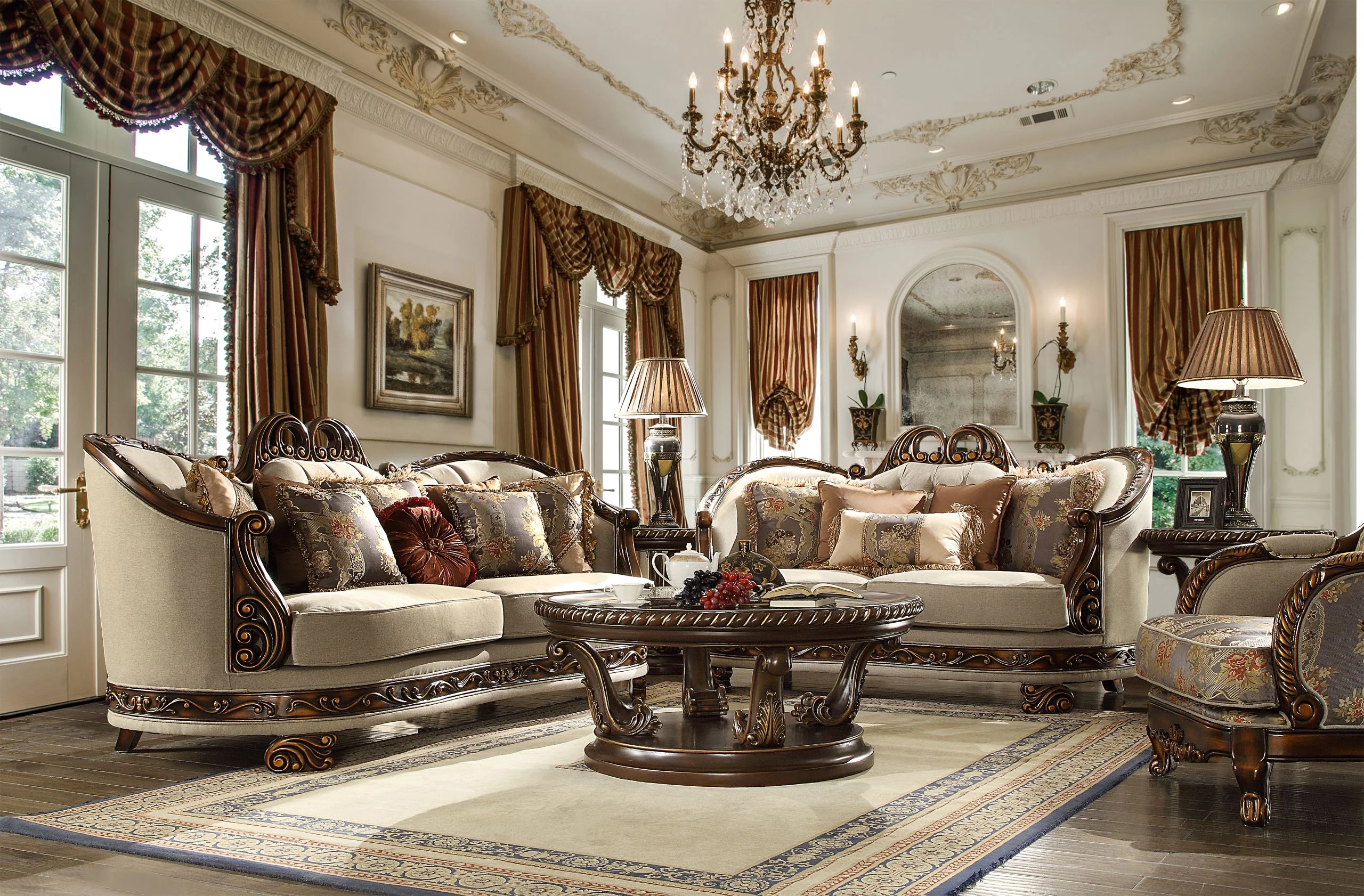Homey Design HD-1623 Dark Red Mahogany w/ Antique Gold 3-Piece Set