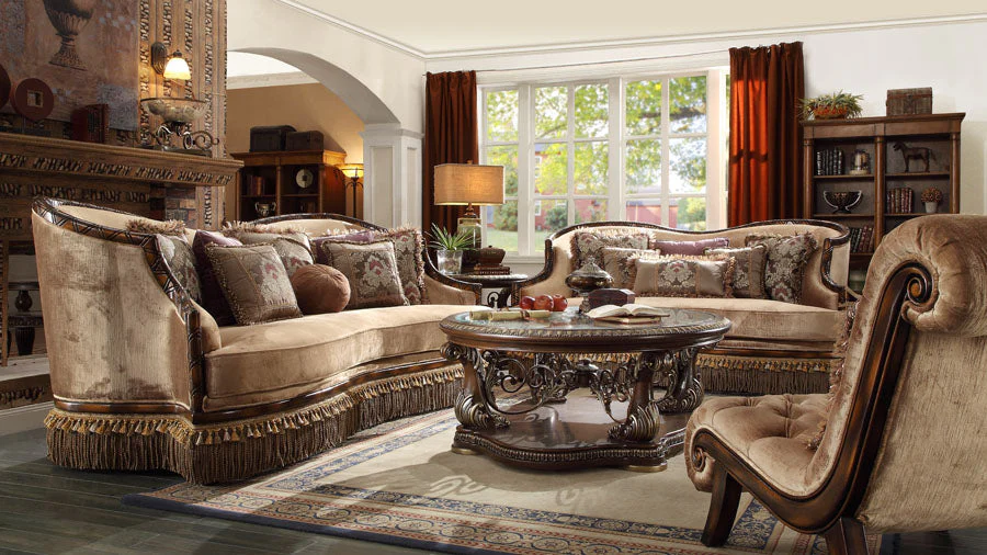 Homey Design HD-1631 Dark Red Mahogany w/ Antique Gold 3-Piece Set