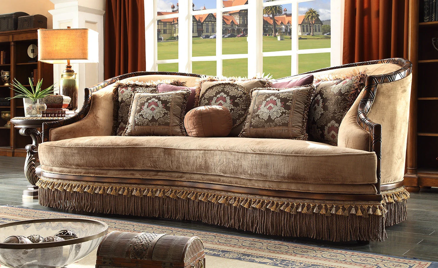 Homey Design HD-1631 Dark Red Mahogany w/ Antique Gold 3-Piece Set - Image 3