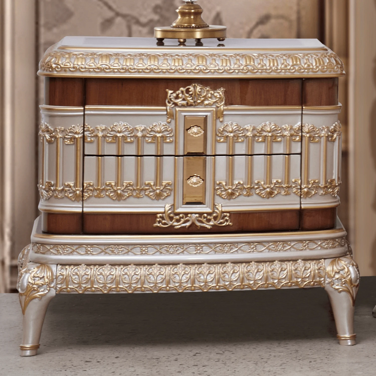 Homey Design HD-9021 Antique Ivory Cherry Inset & Gold Trim Mirror - Image 4
