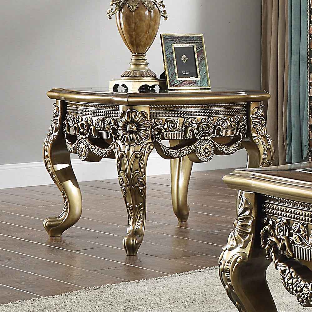 Homey Design HD-905 Perfect Brown Metallic Antique Gold Brown End Table