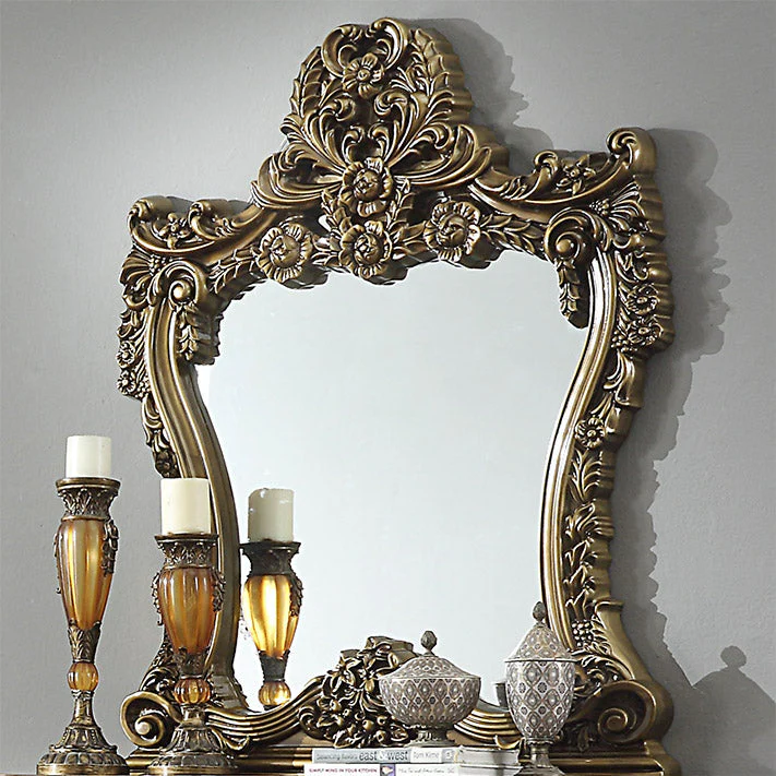 Homey Design HD-905 Perfect Brown/Metallic Antique Gold Highlights Br Console Mirror