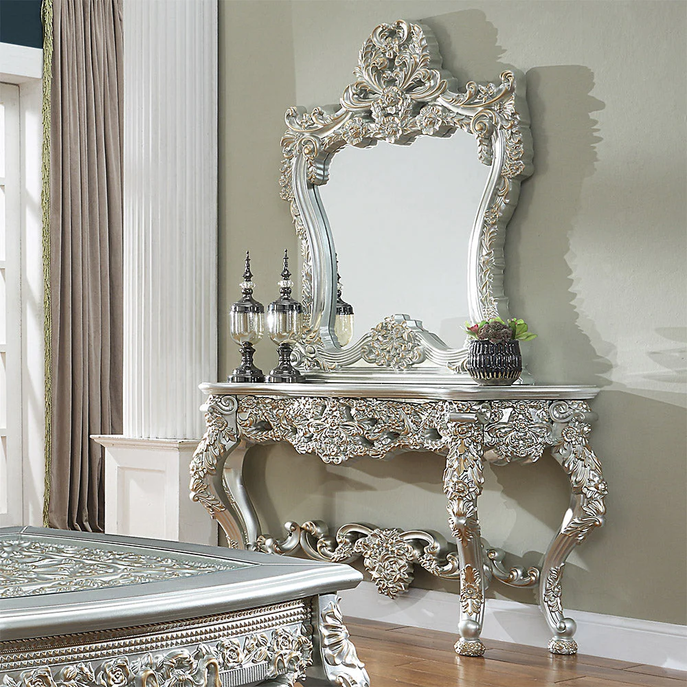 Homey Design HD-91633 Metallic Silver w/ Antique Gold Trim Loveseat - Image 3