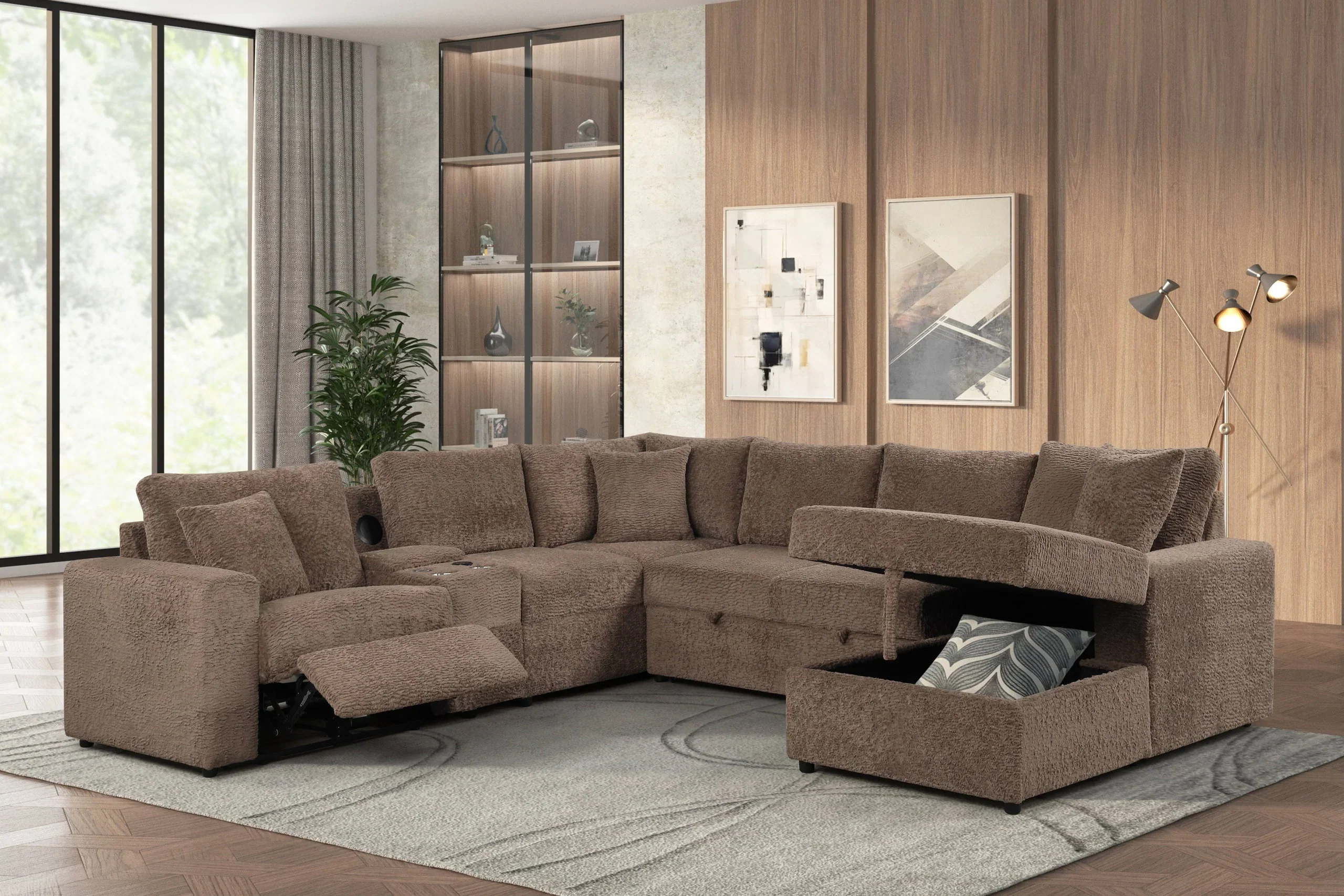 Hunter Mocha Sectional with Bluetooth Speaker & Pull-Out Bed